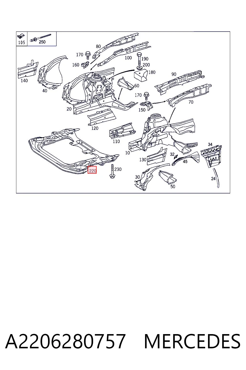 Передняя балка Mercedes S седан (W220) (1998 - 2005) цена, от 49.41 USD