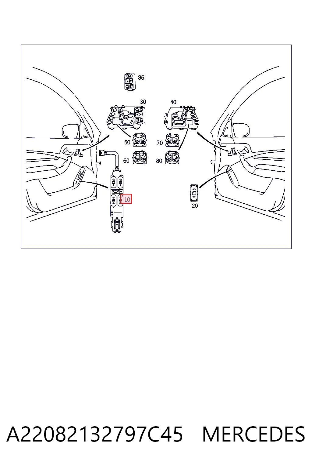 A2208213279 Mercedes Кнопки переднего левого стекло подъёмника