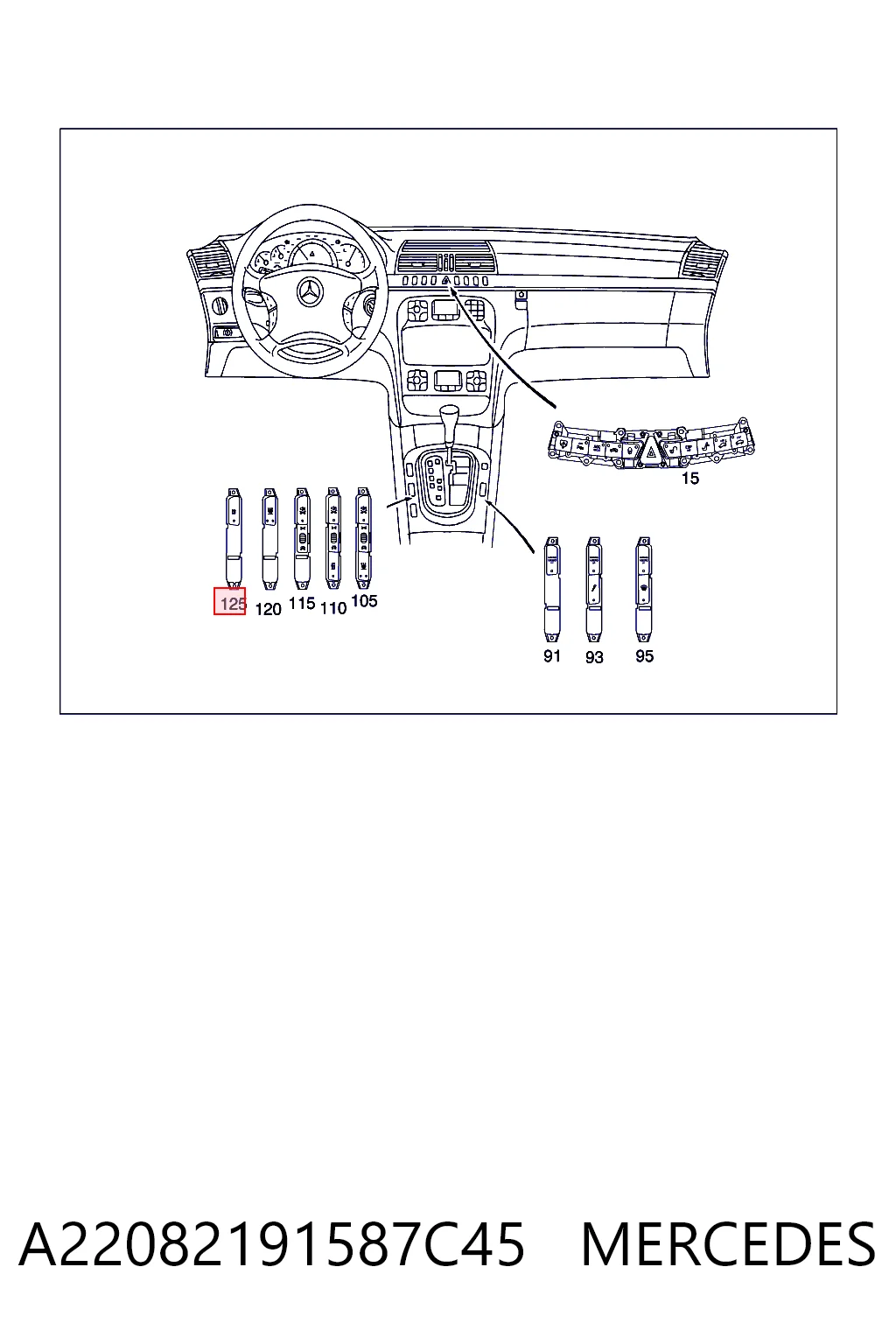 Купить A2208219158 Mercedes Блок кнопок центральной консоли