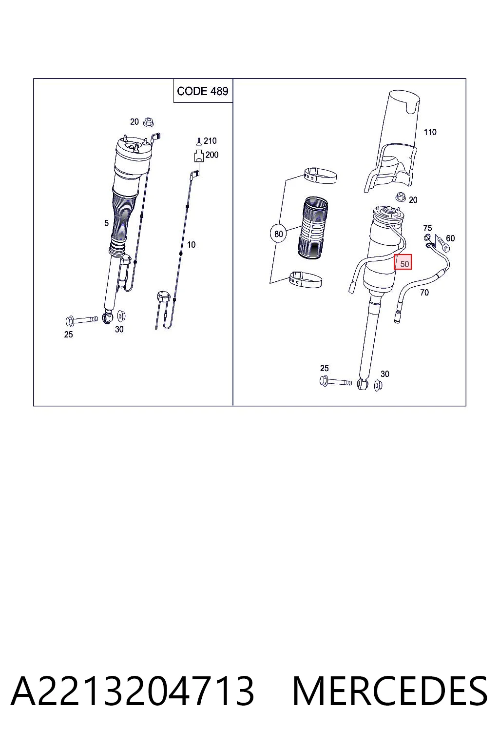 A2213204713 Mercedes Амортизатор задней подвески, левый
