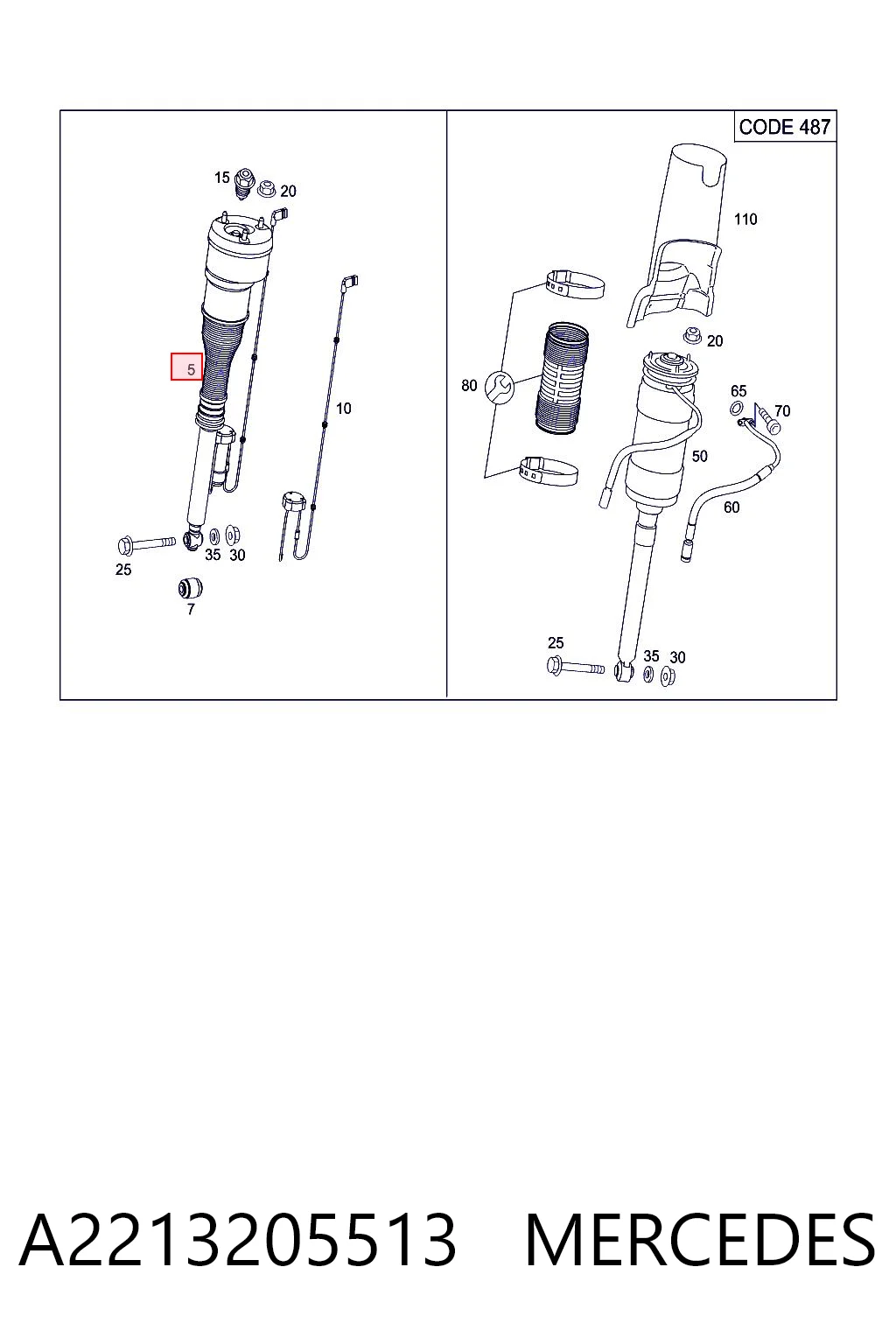 A2213205513 Mercedes Амортизатор задней подвески, левый