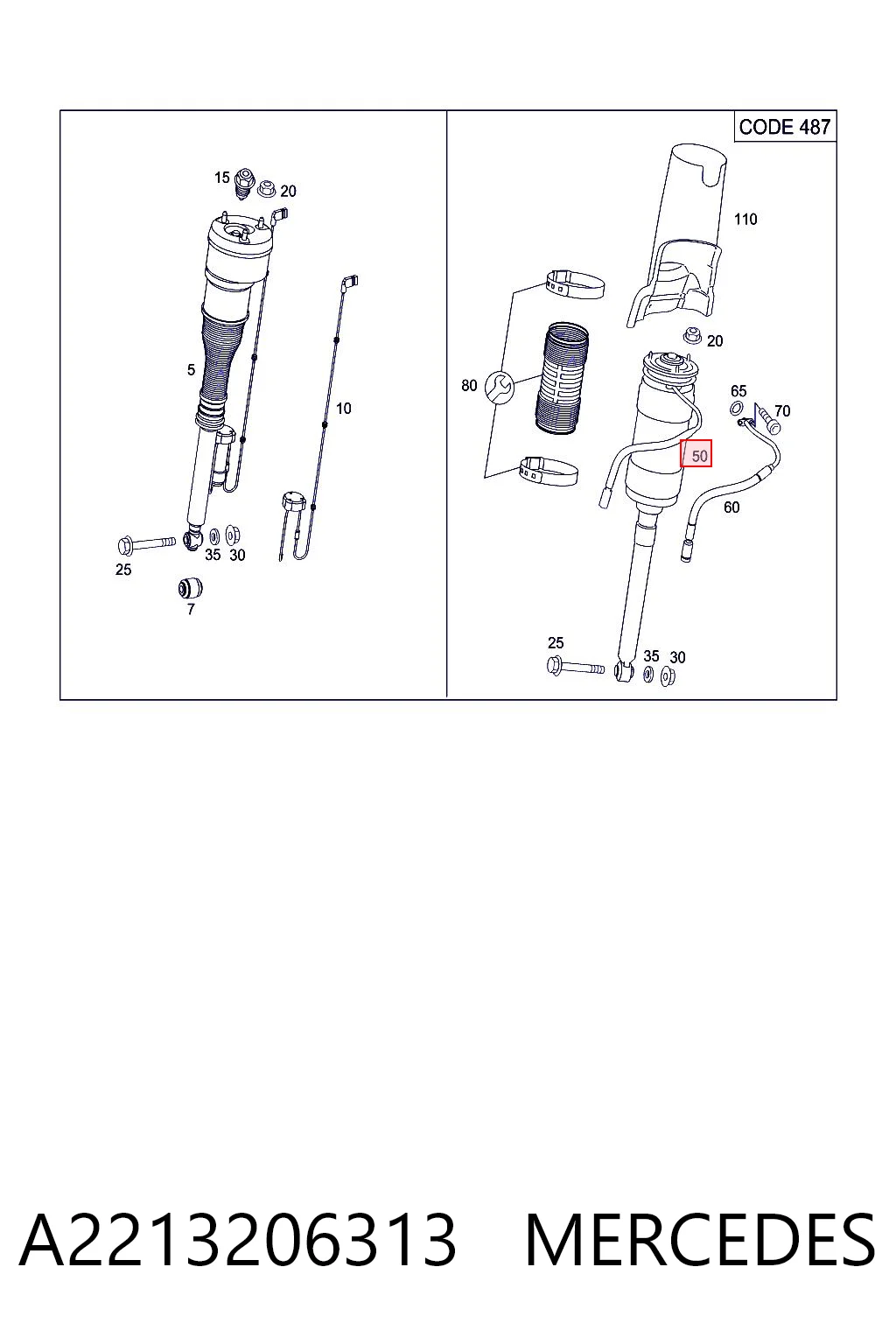 A2213206313 Mercedes Амортизатор задней подвески, левый