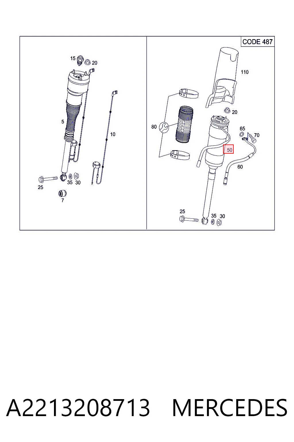 A2213208713 Mercedes Амортизатор задней подвески, левый