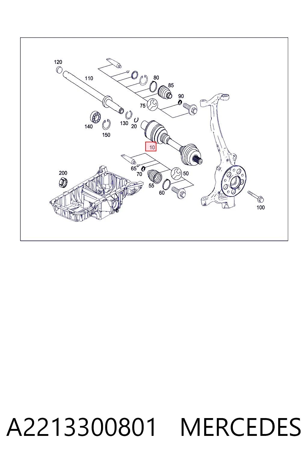 A2213300801 Mercedes Полуось передняя левая