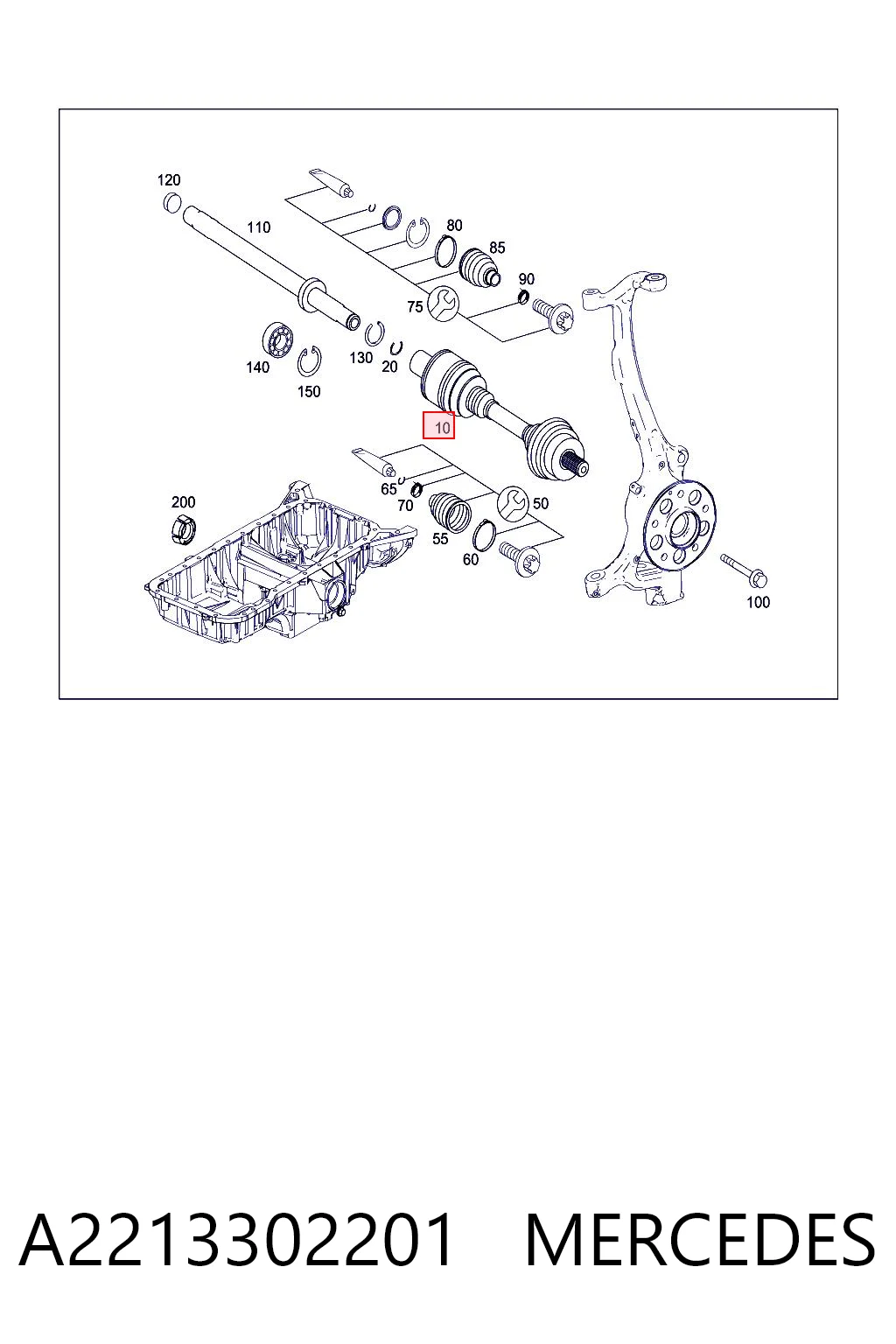 A2213302201 Mercedes Полуось передняя, правая