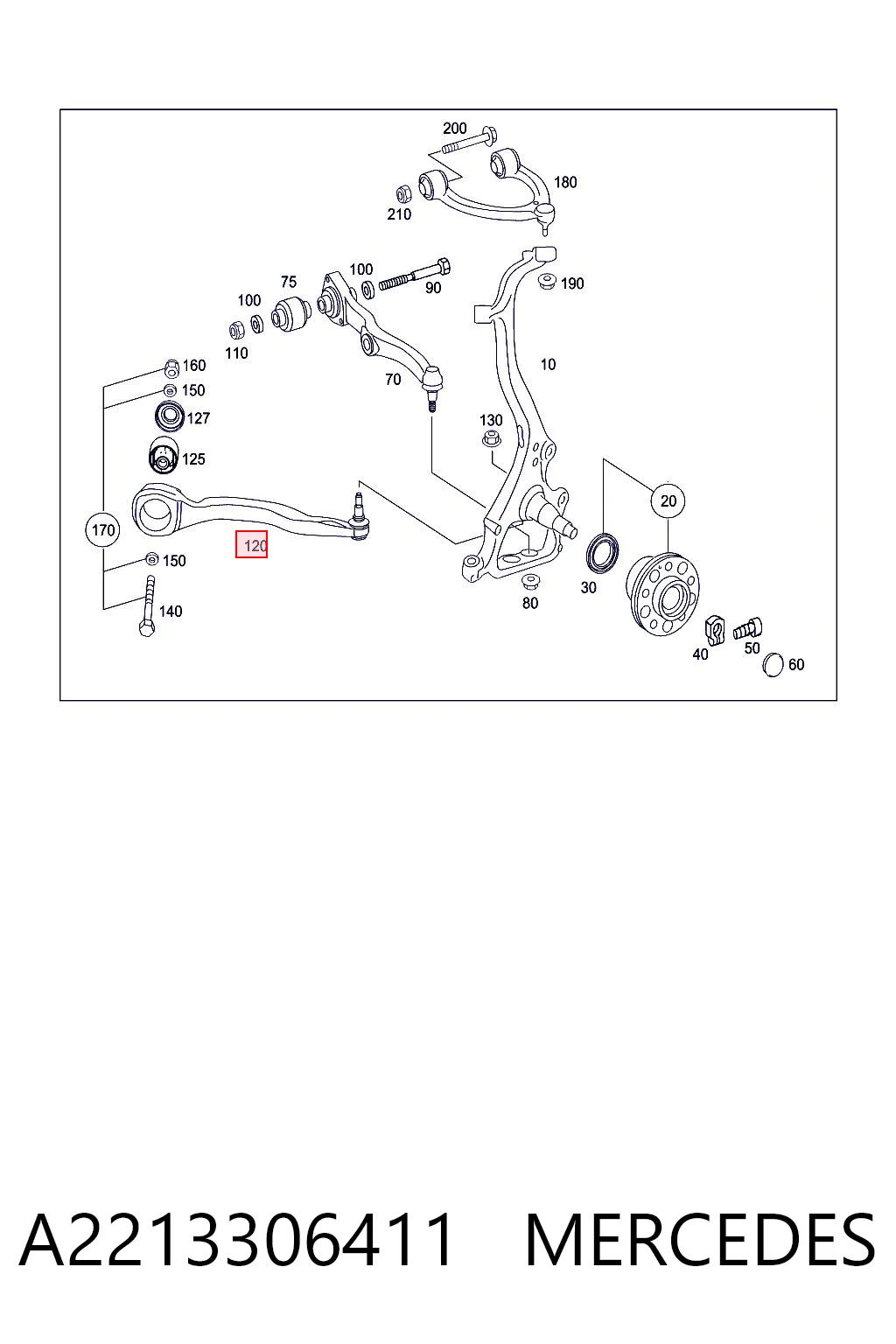 A2213306411 Mercedes Рычаг передней подвески нижний, правый