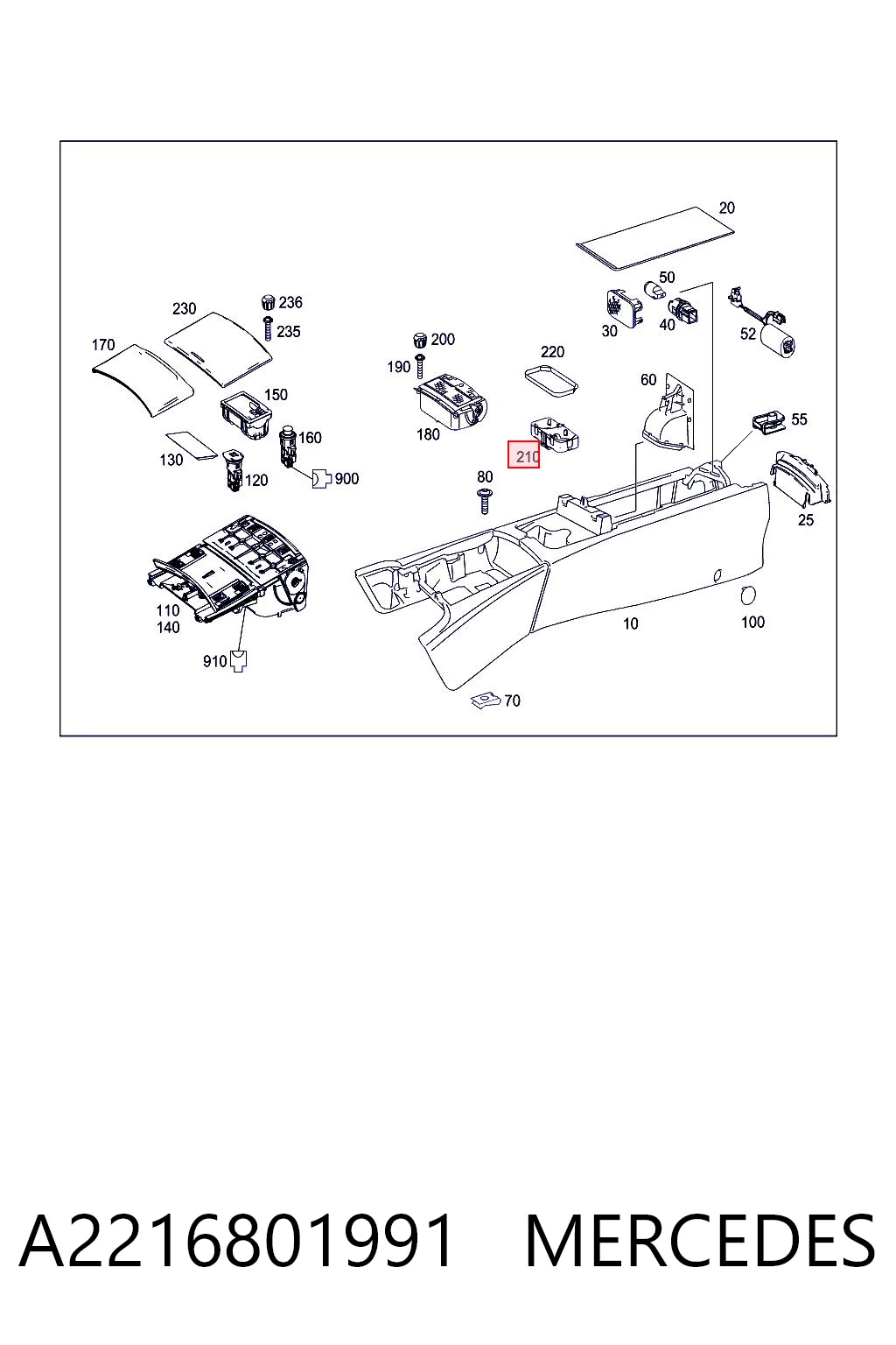 A2216801991 Mercedes Подстаканник подлокотника центральной консоли