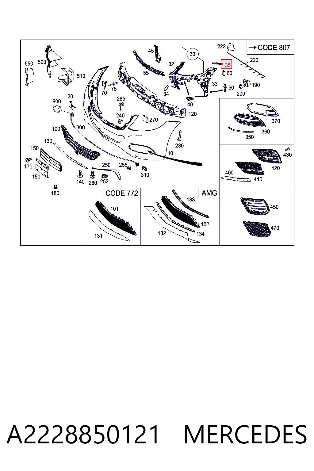 A2228850121 Mercedes Направляющая переднего бампера