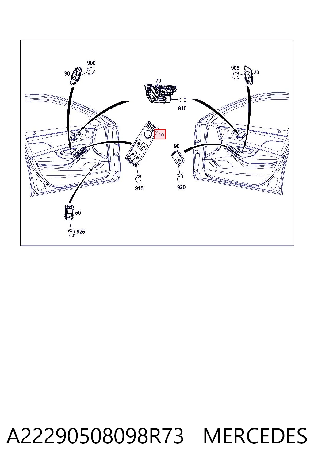 A22290508098R73 Mercedes Кнопки переднего левого стекло подъёмника