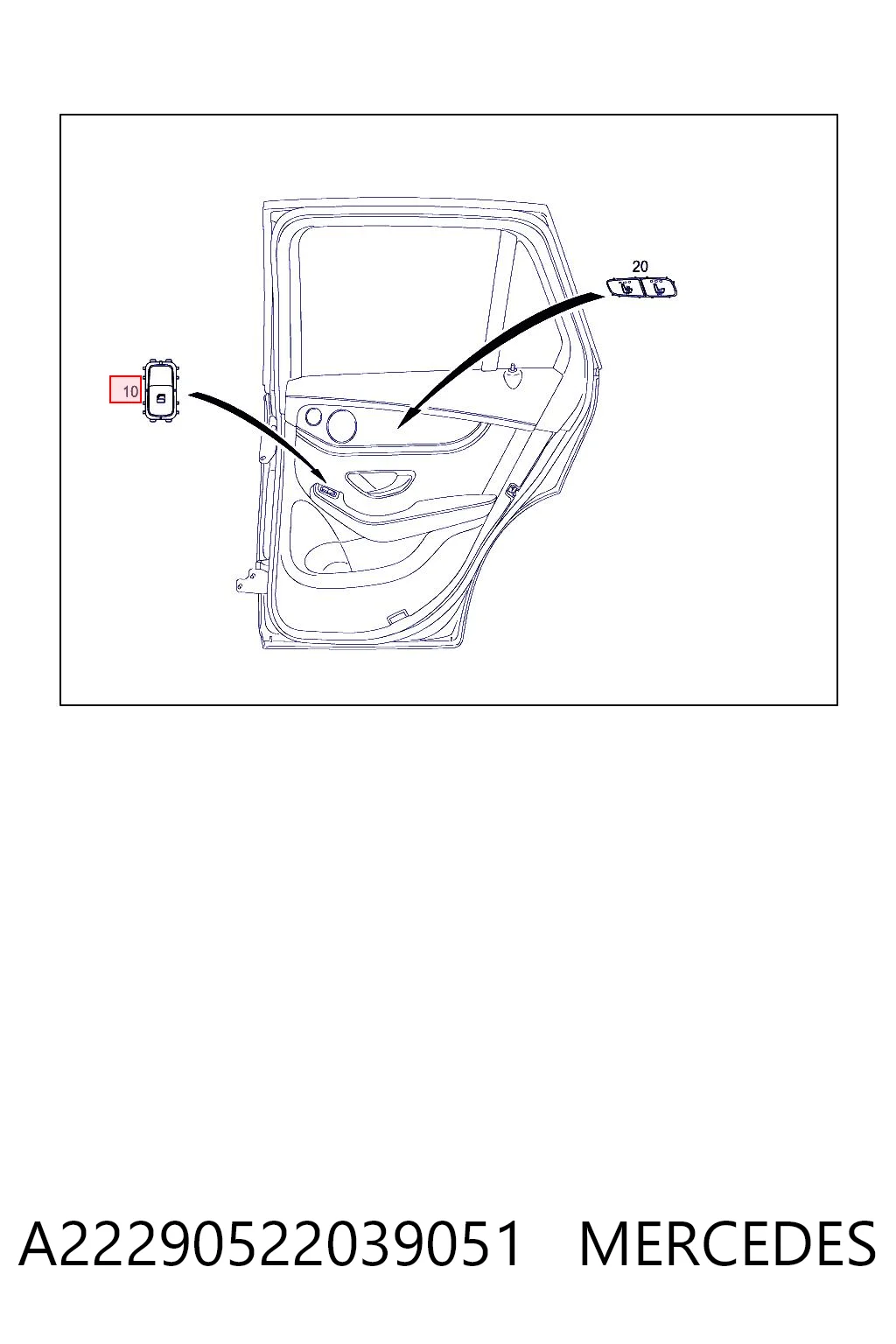 A22290522039051 Mercedes Кнопка подъемника переднего правого стекла