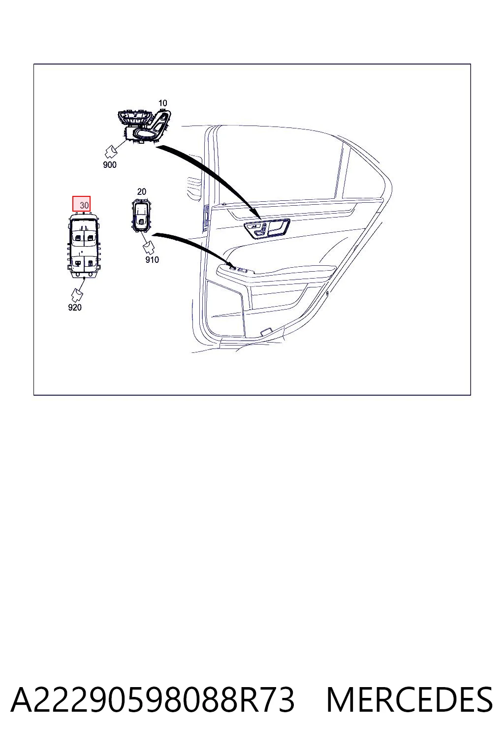 22290598088T92 Mercedes Кнопка подъемника заднего правого стекла