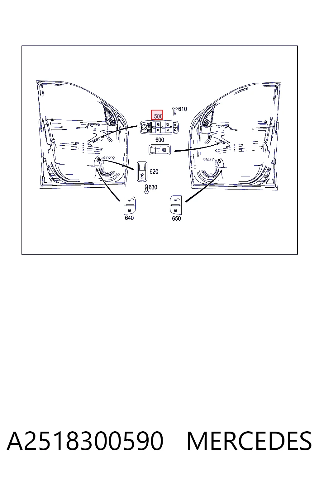 A2518300590 Mercedes Кнопки переднего левого стекло подъёмника