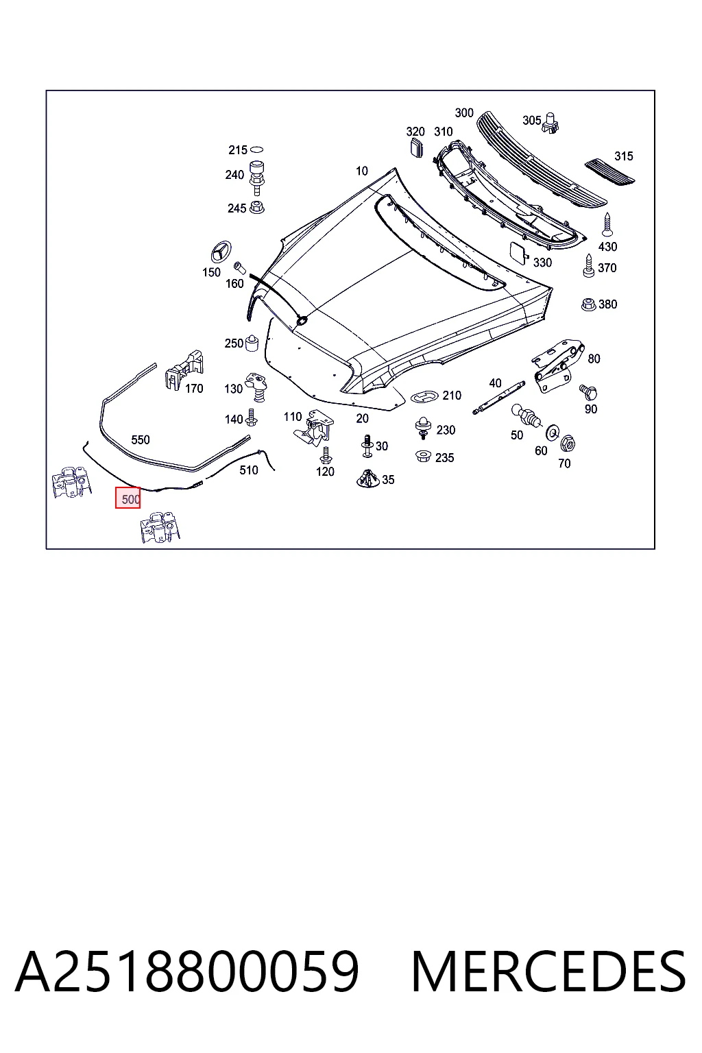 Трос открытия капота на Mercedes R  W251