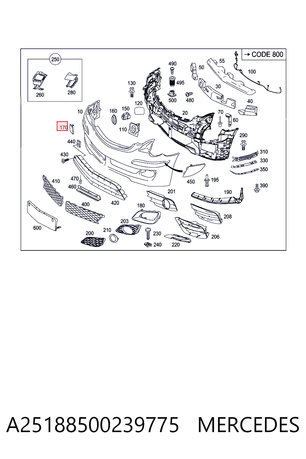 Купить A25188500239999 Mercedes Заглушка буксировочного крюка