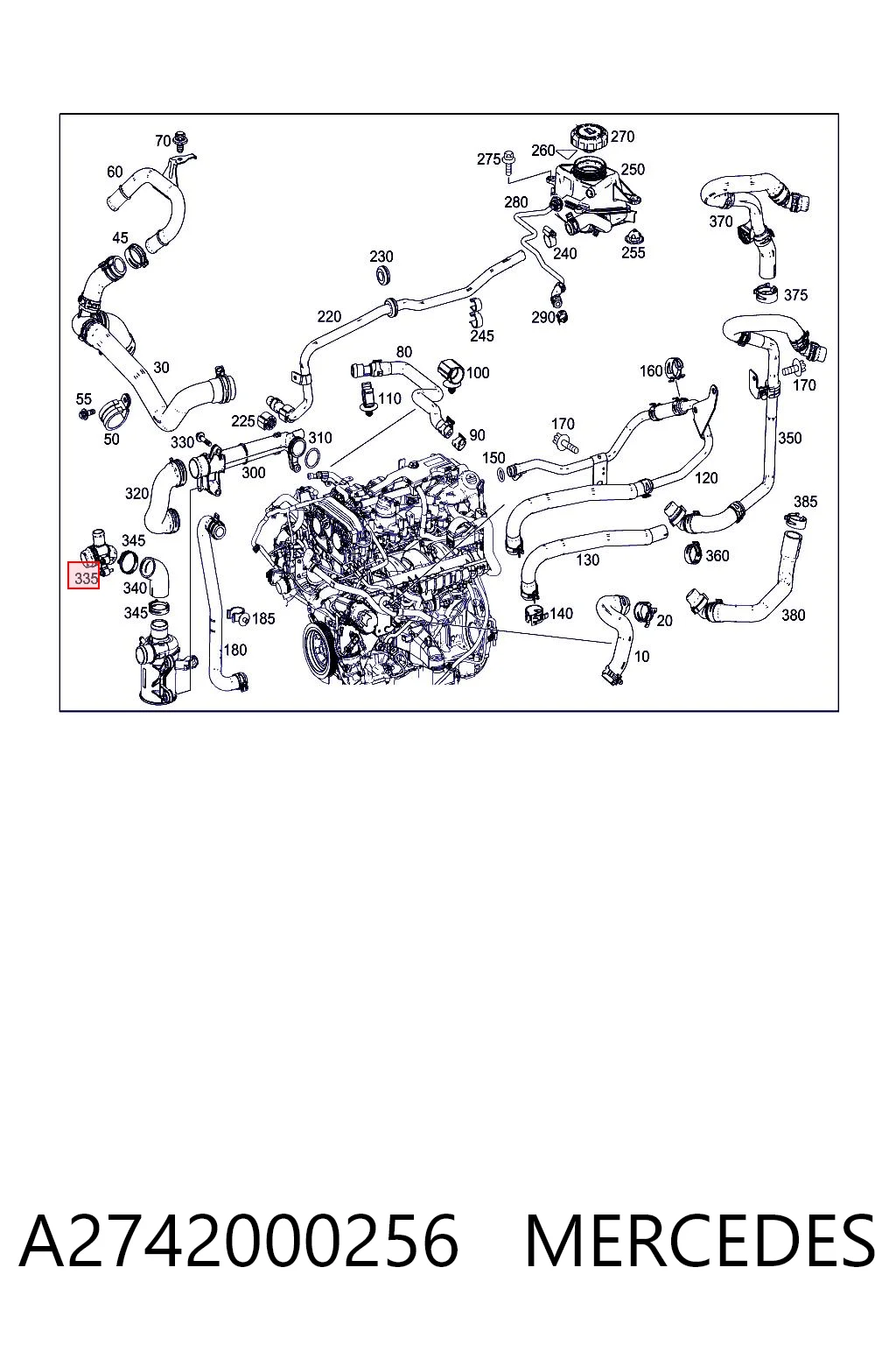 A2742000256 Mercedes Тройник системы охлаждения