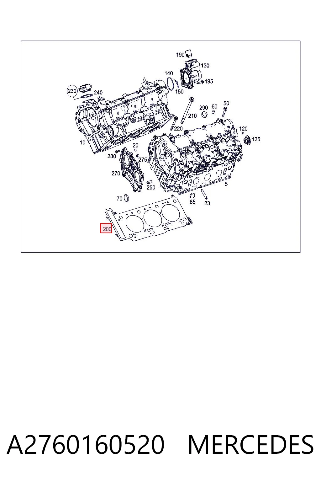 A2760160520 Mercedes Правая прокладка головки блока цилиндров