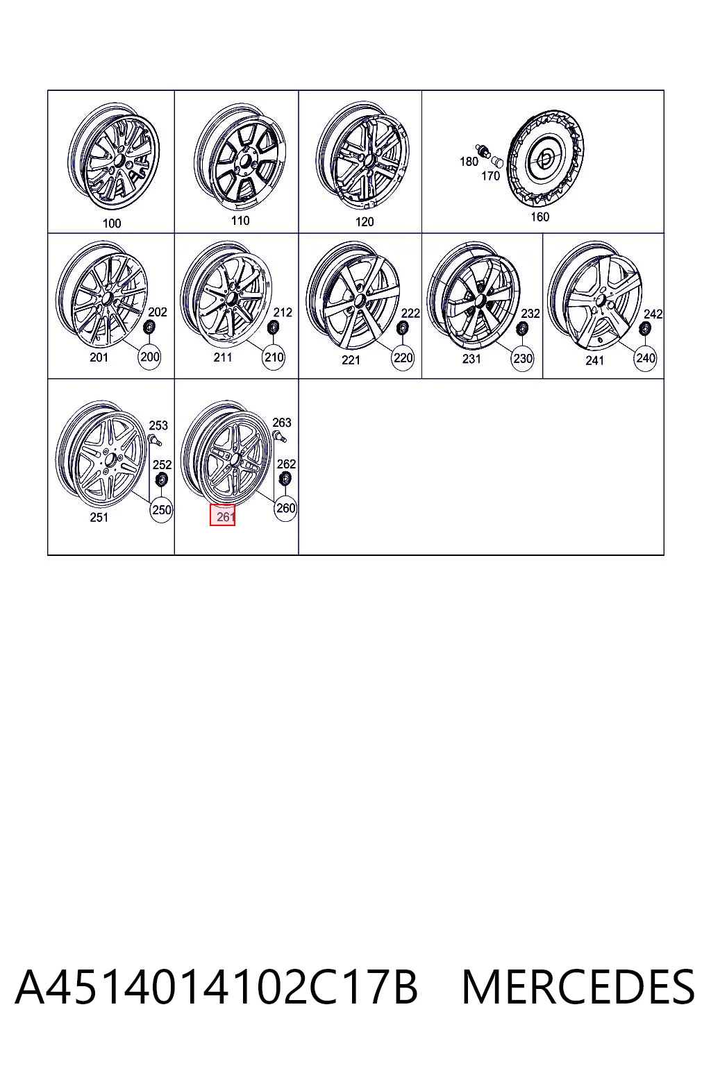Диски колесные литые (легкосплавные, титановые) MERCEDES A4514014102C17B