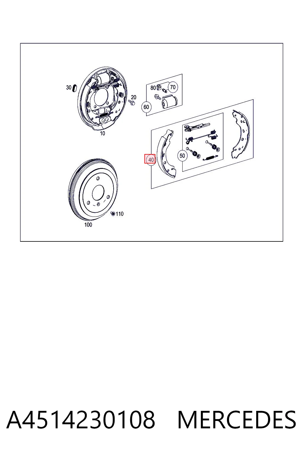 Колодки тормозные задние барабанные MERCEDES A4514230108