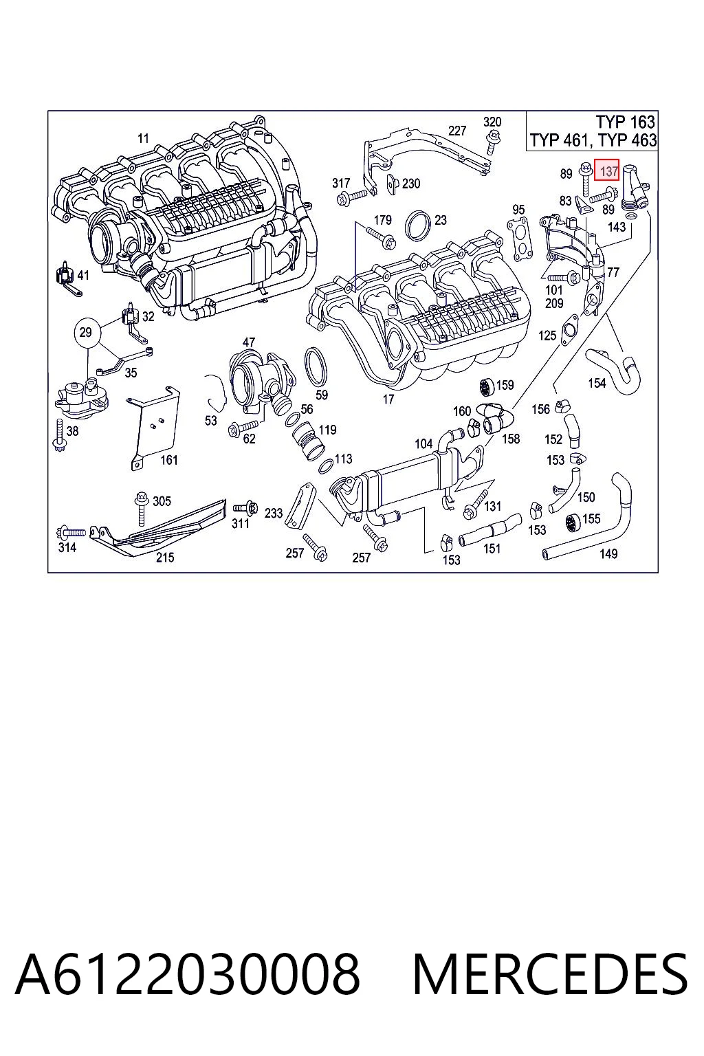 A6122030008 Mercedes Тройник системы охлаждения