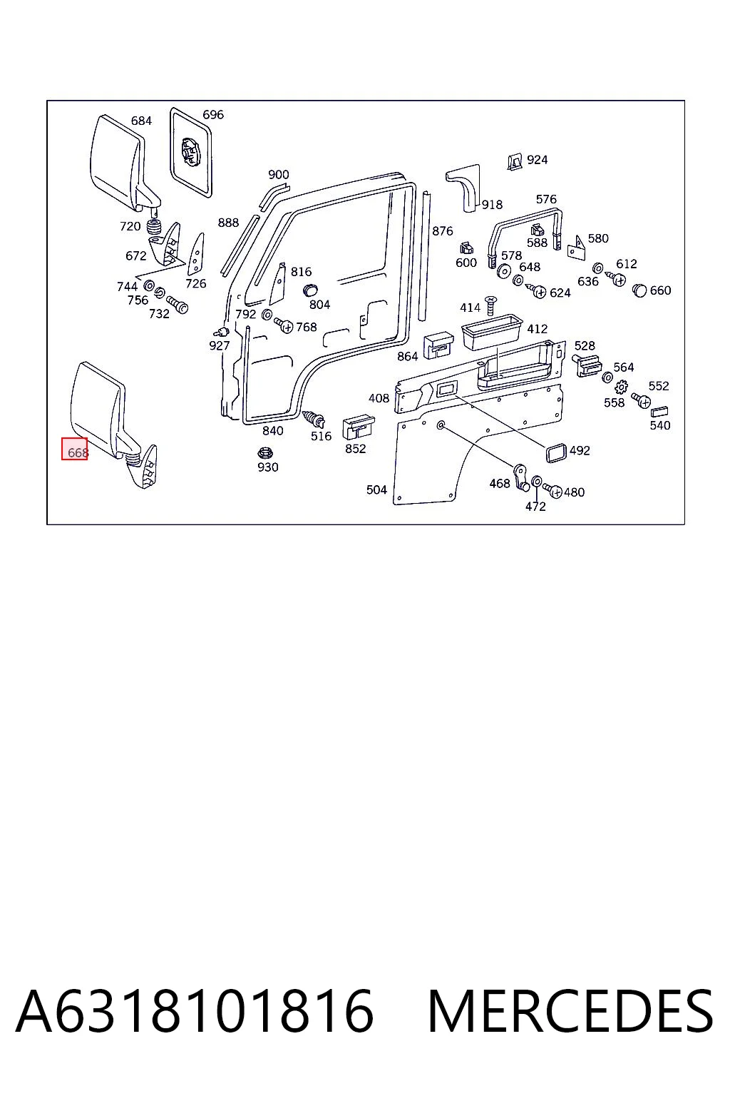 Левое боковое зеркало на Mercedes 100  631