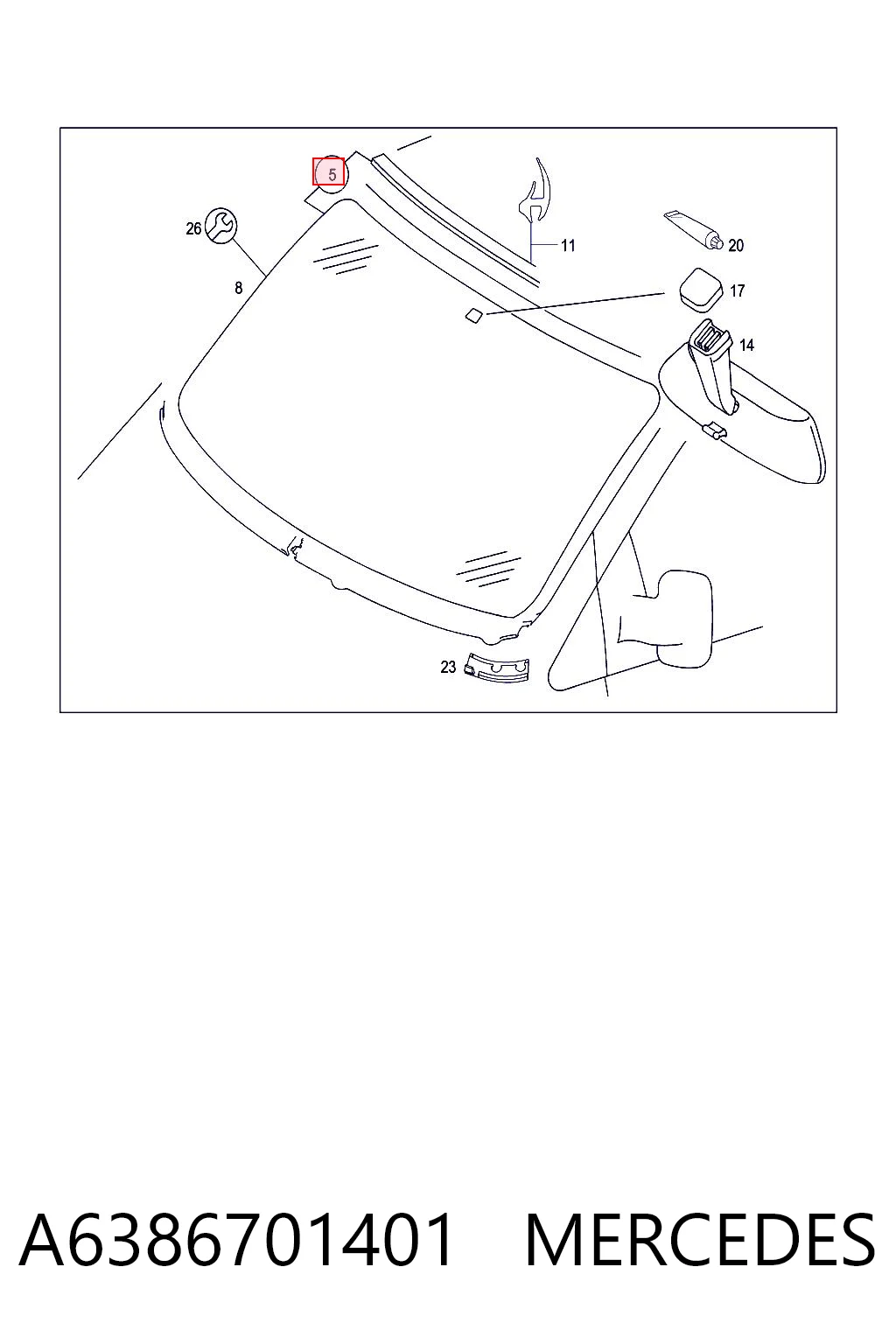 Стекло лобовое  MERCEDES A6386701401