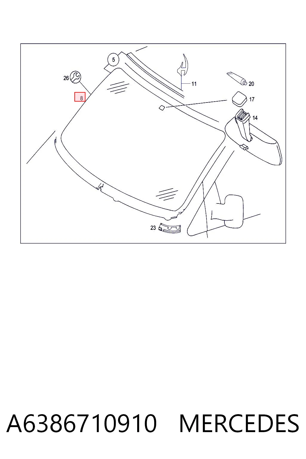 Стекло лобовое  MERCEDES A6386710910