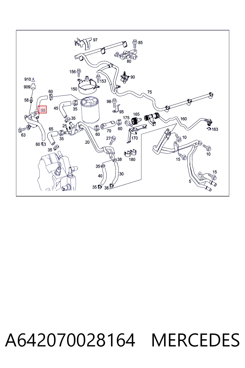 A642070028164 Mercedes Трубка топливная, от фильтра к насосу