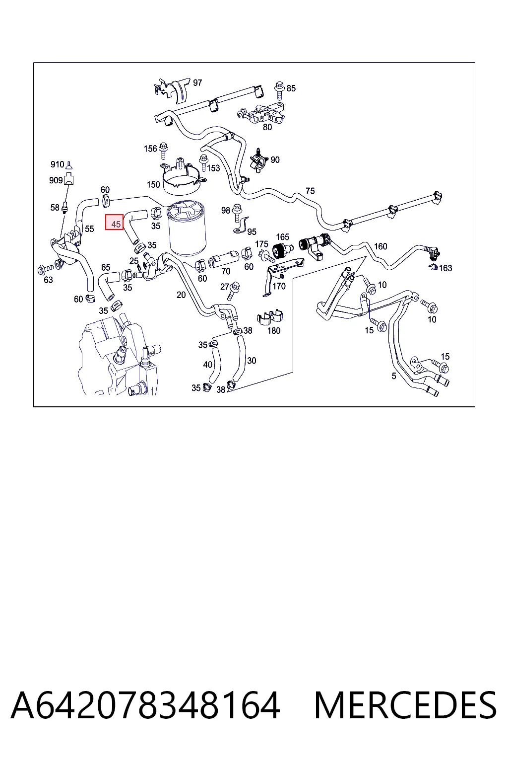 A642078348164 Mercedes Трубка топливная, от фильтра к насосу