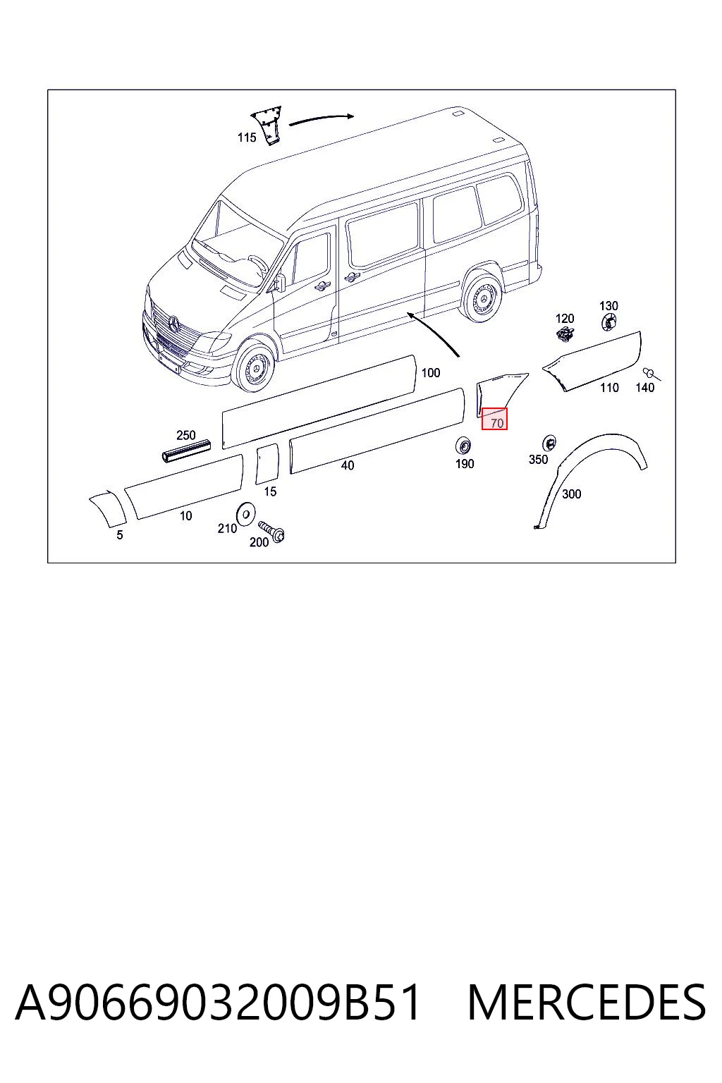 Купить 9066903200 Mercedes Молдинг крыла заднего левого