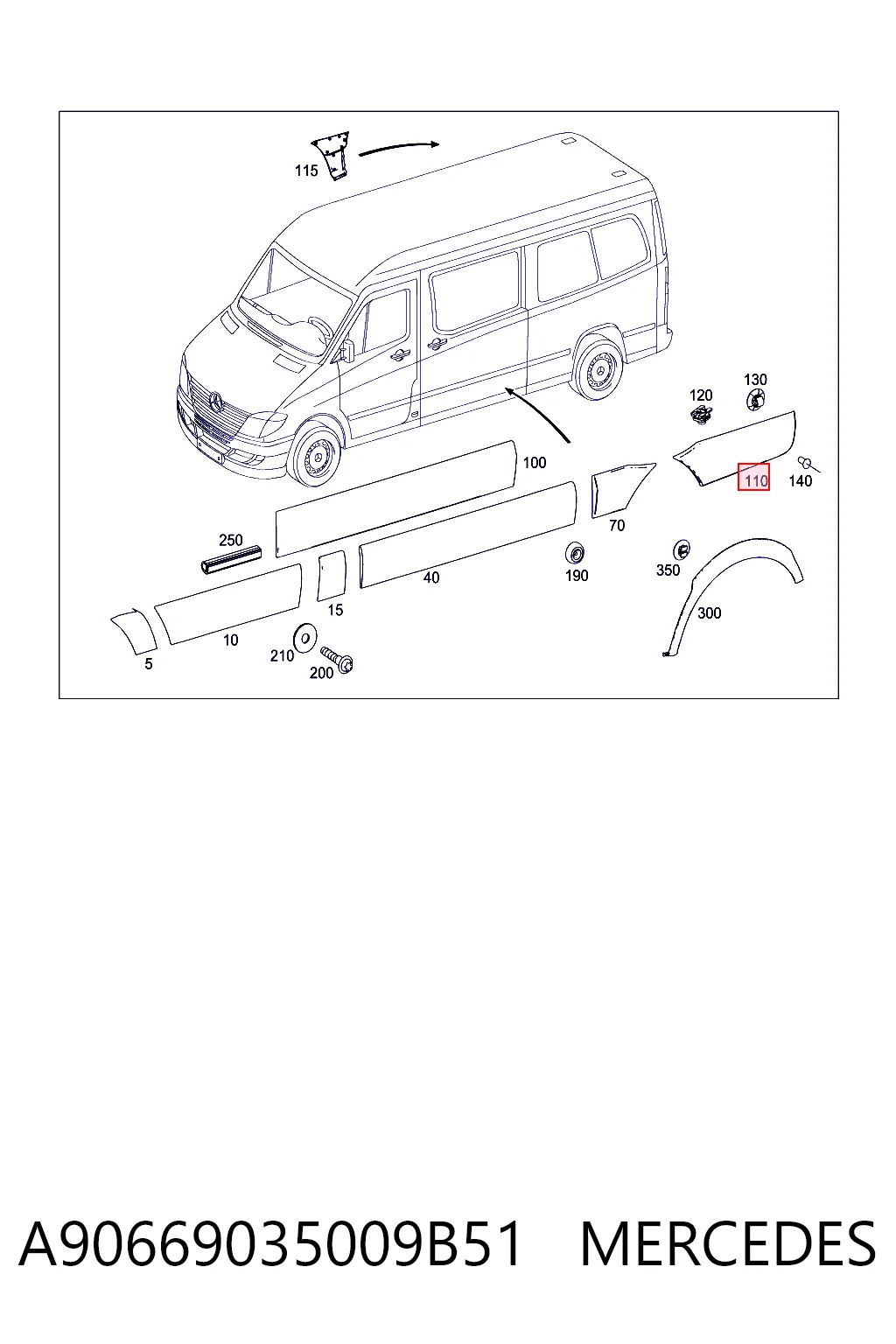 Накладка крыла заднего правого Mercedes 9066903500 цена, от 21.49 USD