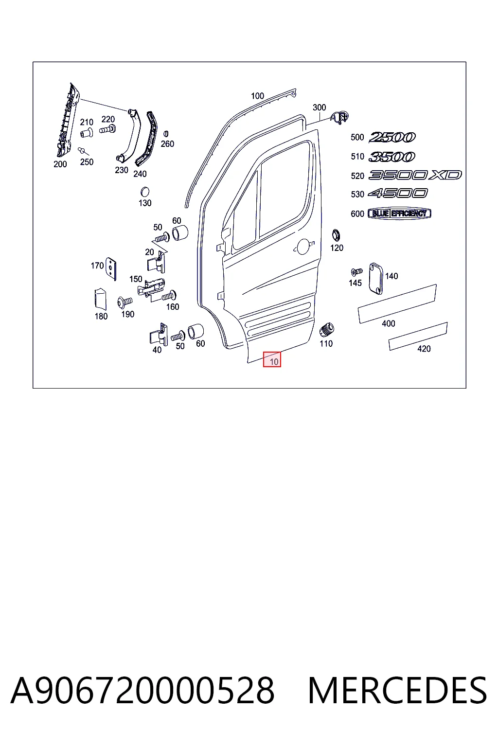 Передняя левая дверь Mercedes Sprinter II 4,6-t фургон (906) (2006 - 2020) цена, от 39.95 USD