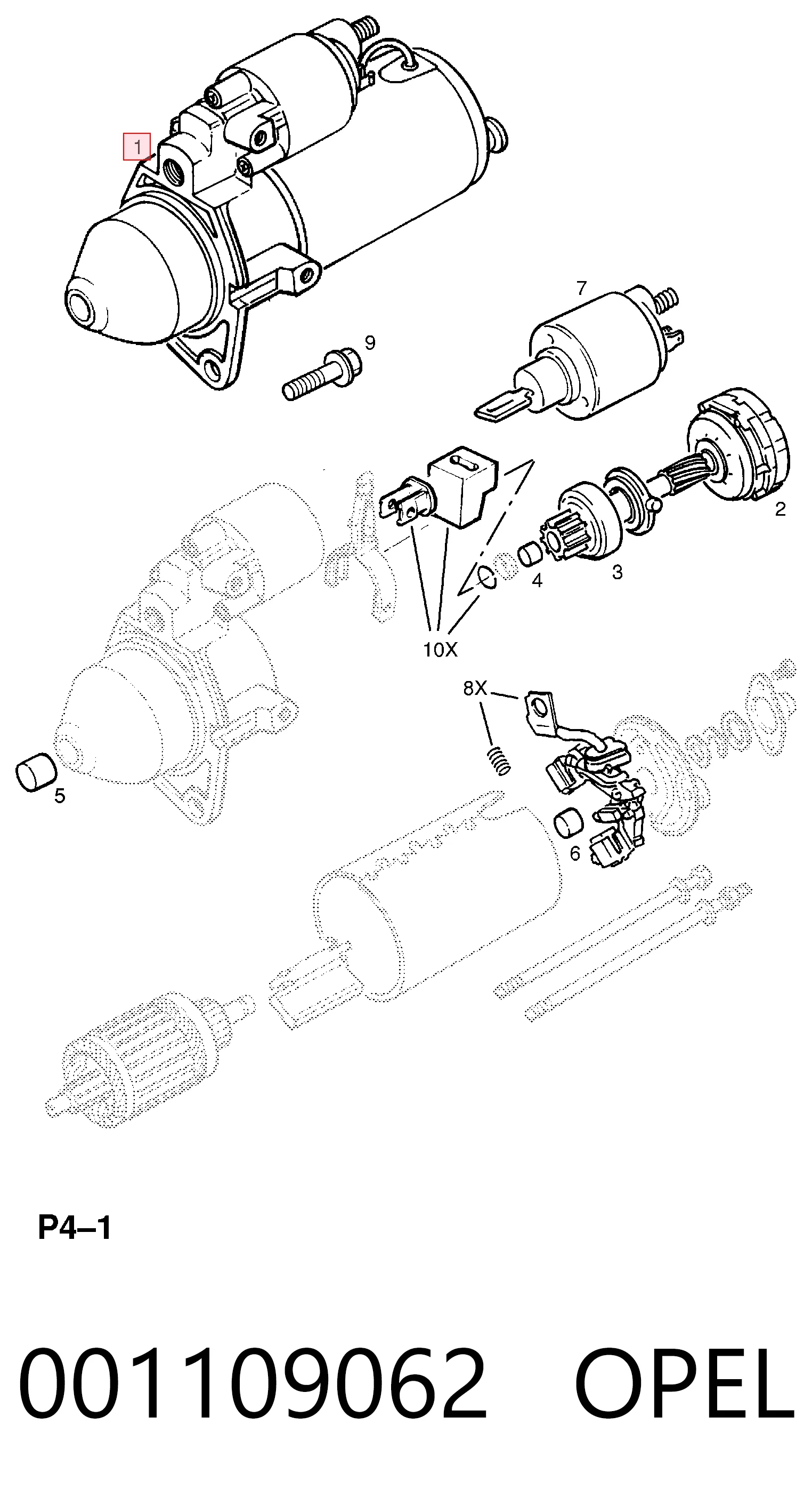 001109062 Opel Стартер автомобиля