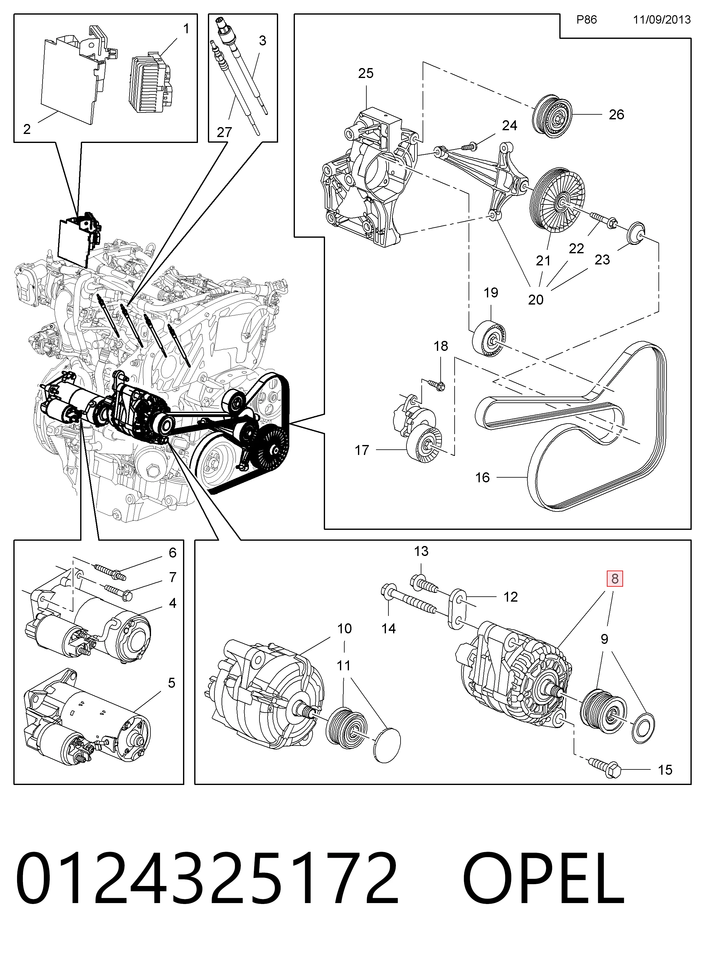 0124325172 Opel Генератор автомобильный