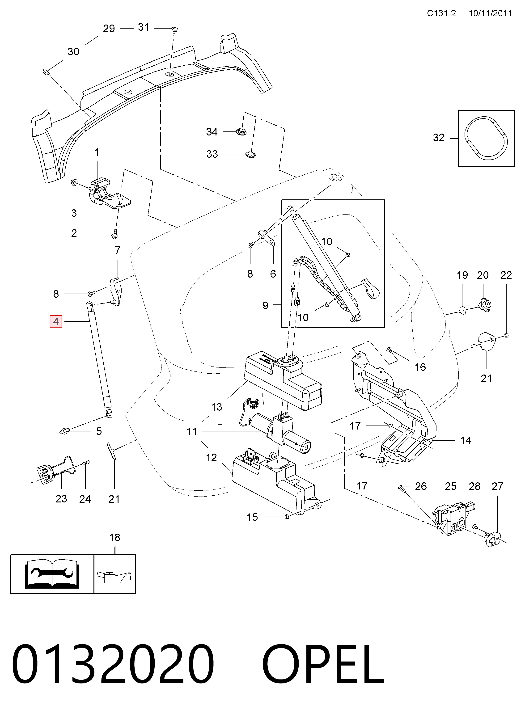 0132020 Opel Амортизатор крышки багажника