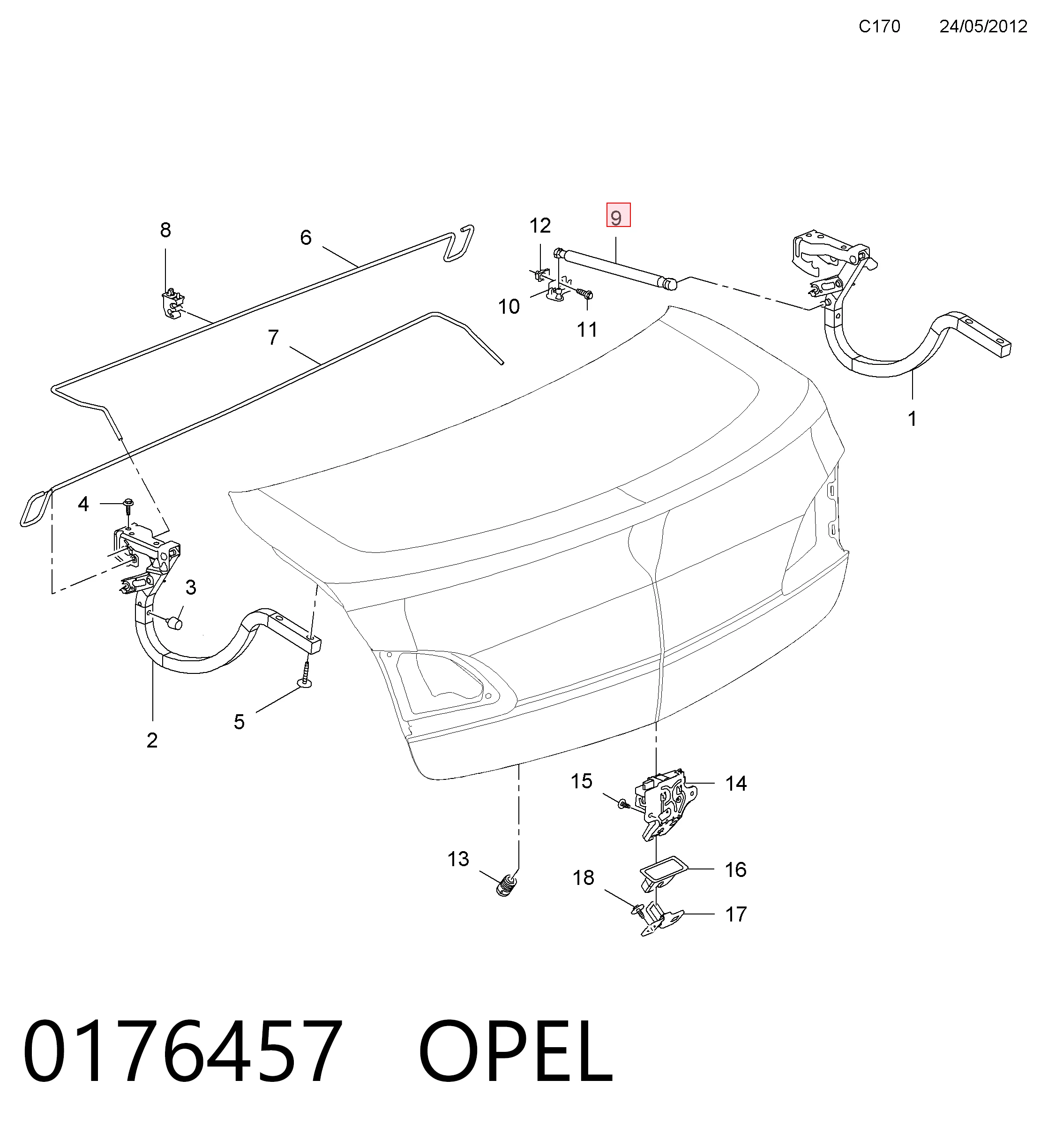 Амортизатор крышки багажника на Opel Astra J 69
