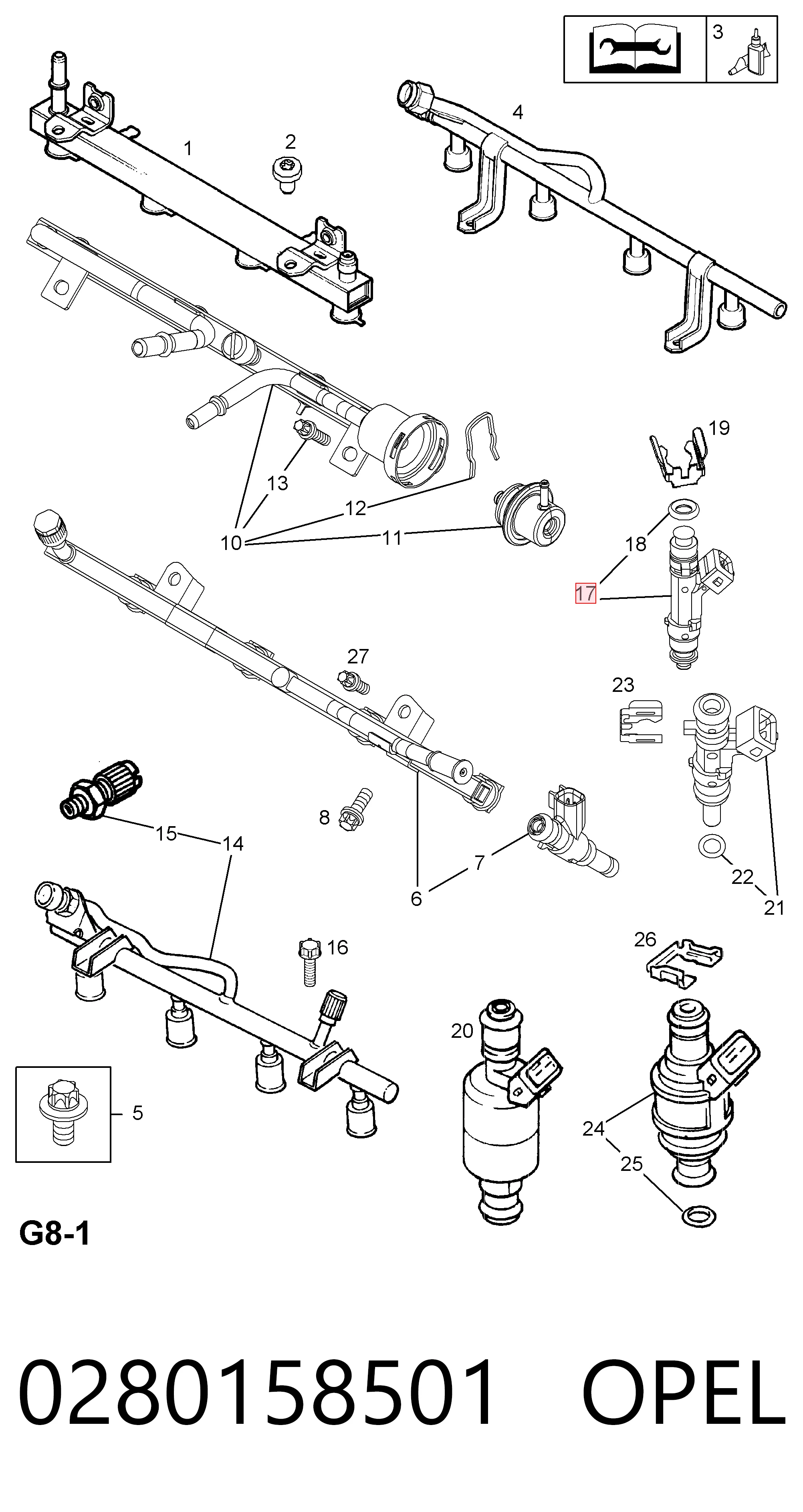 0280158501 Opel Топливные форсунки