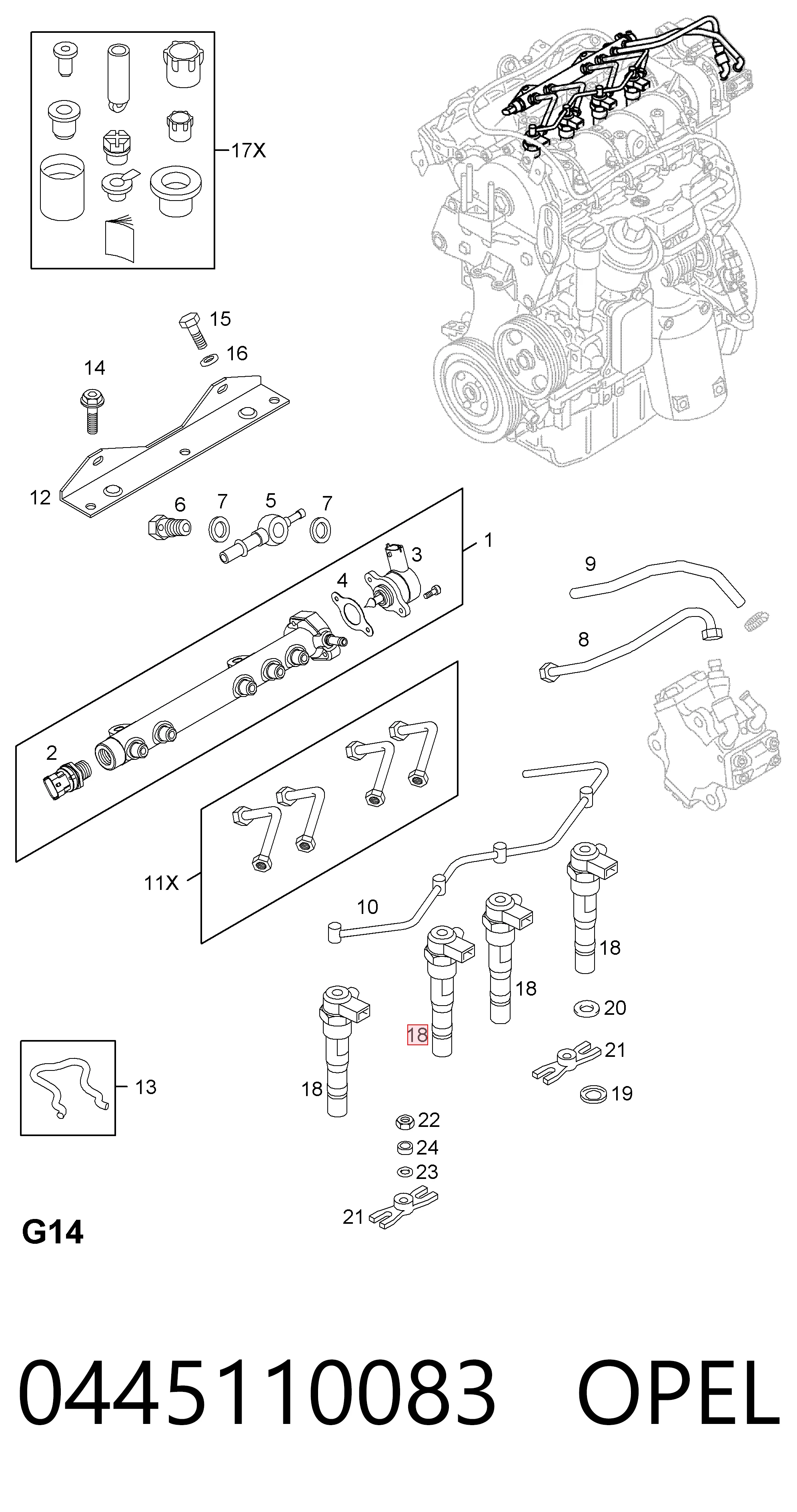 0445110083 Opel Топливные форсунки