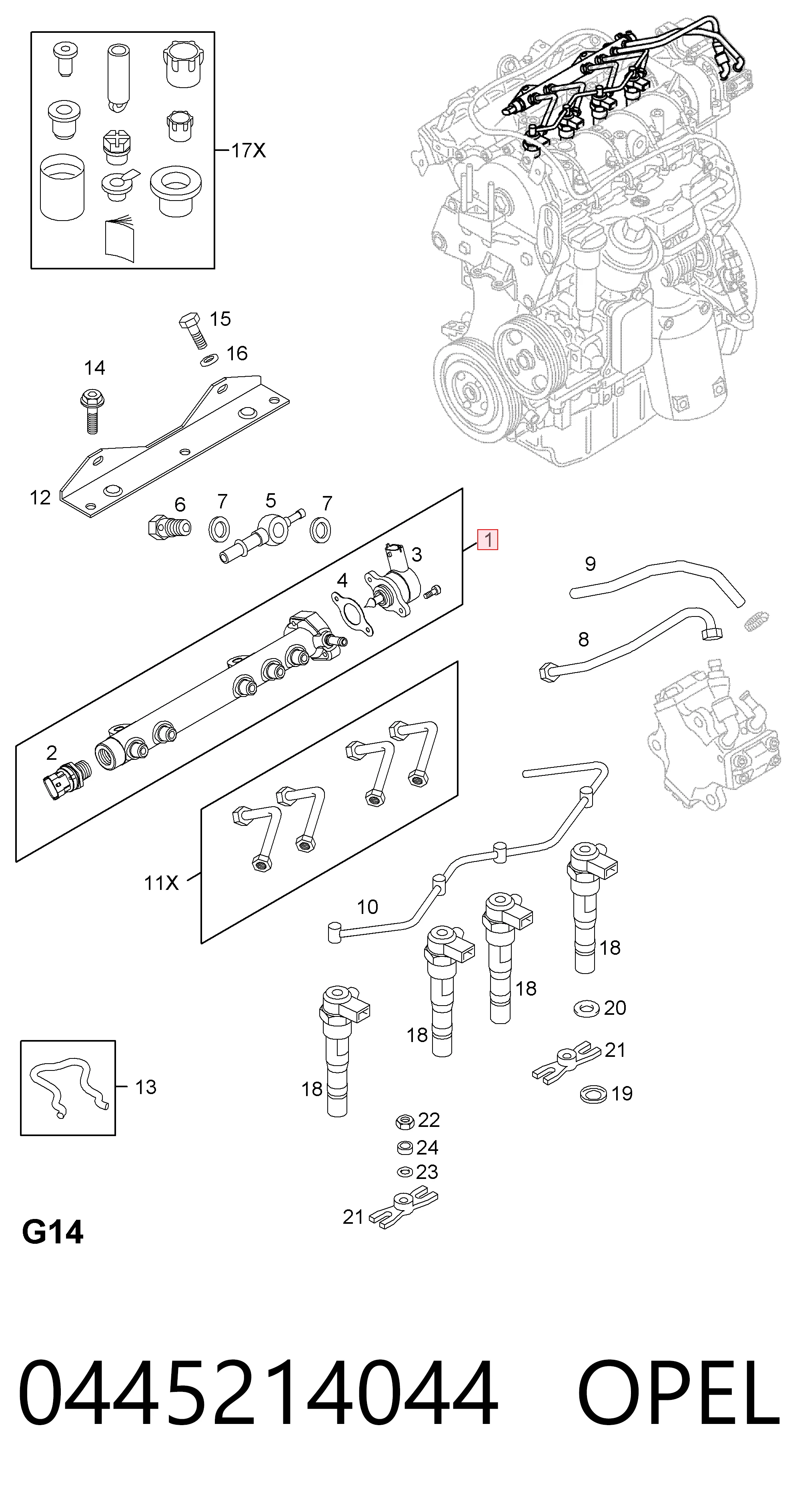 445214044 Bosch Распределитель топлива (рампа)