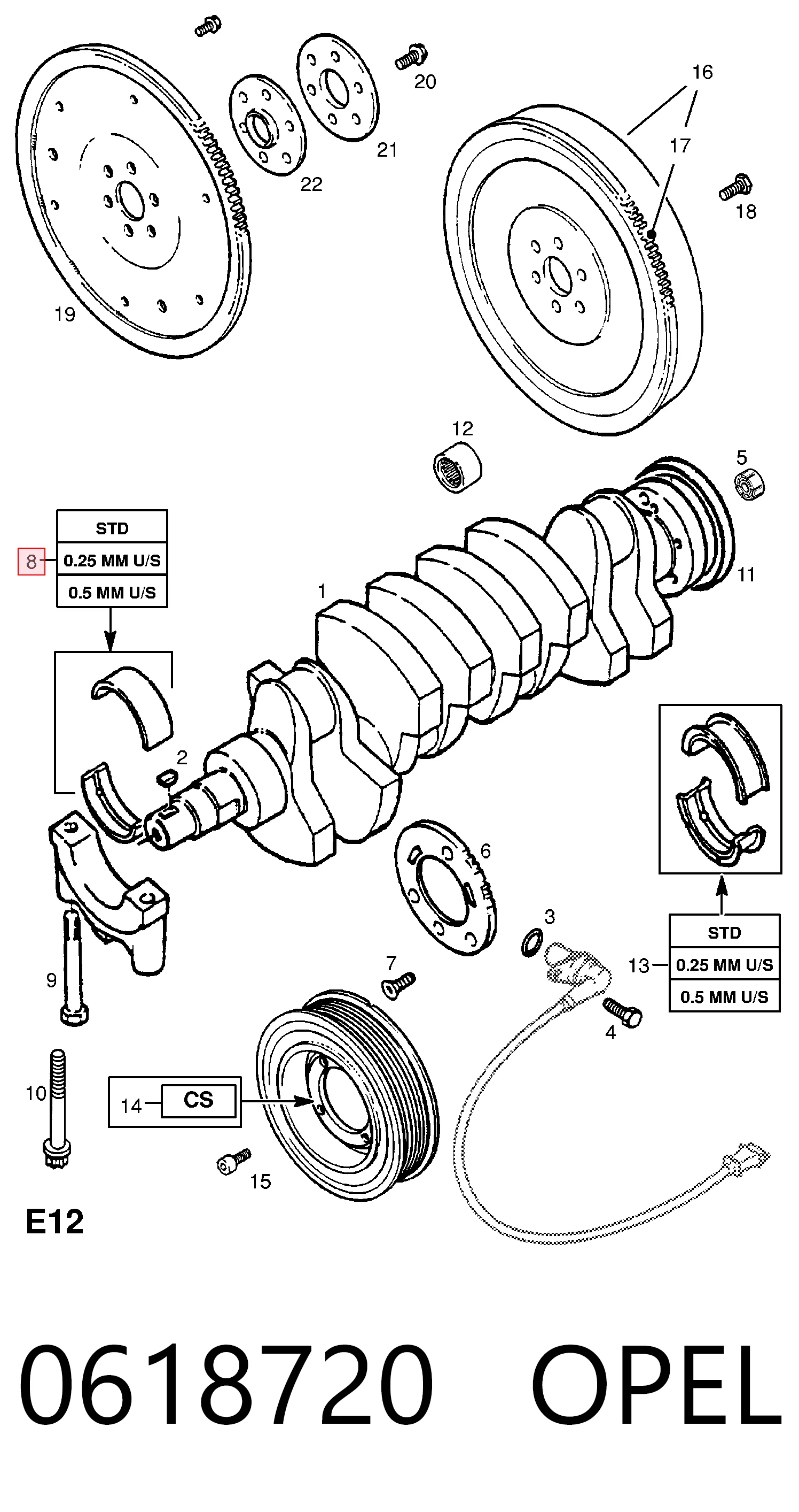 Купить 90166633 General Motors Вкладыши коленвала, коренные, комплект, стандарт (STD)