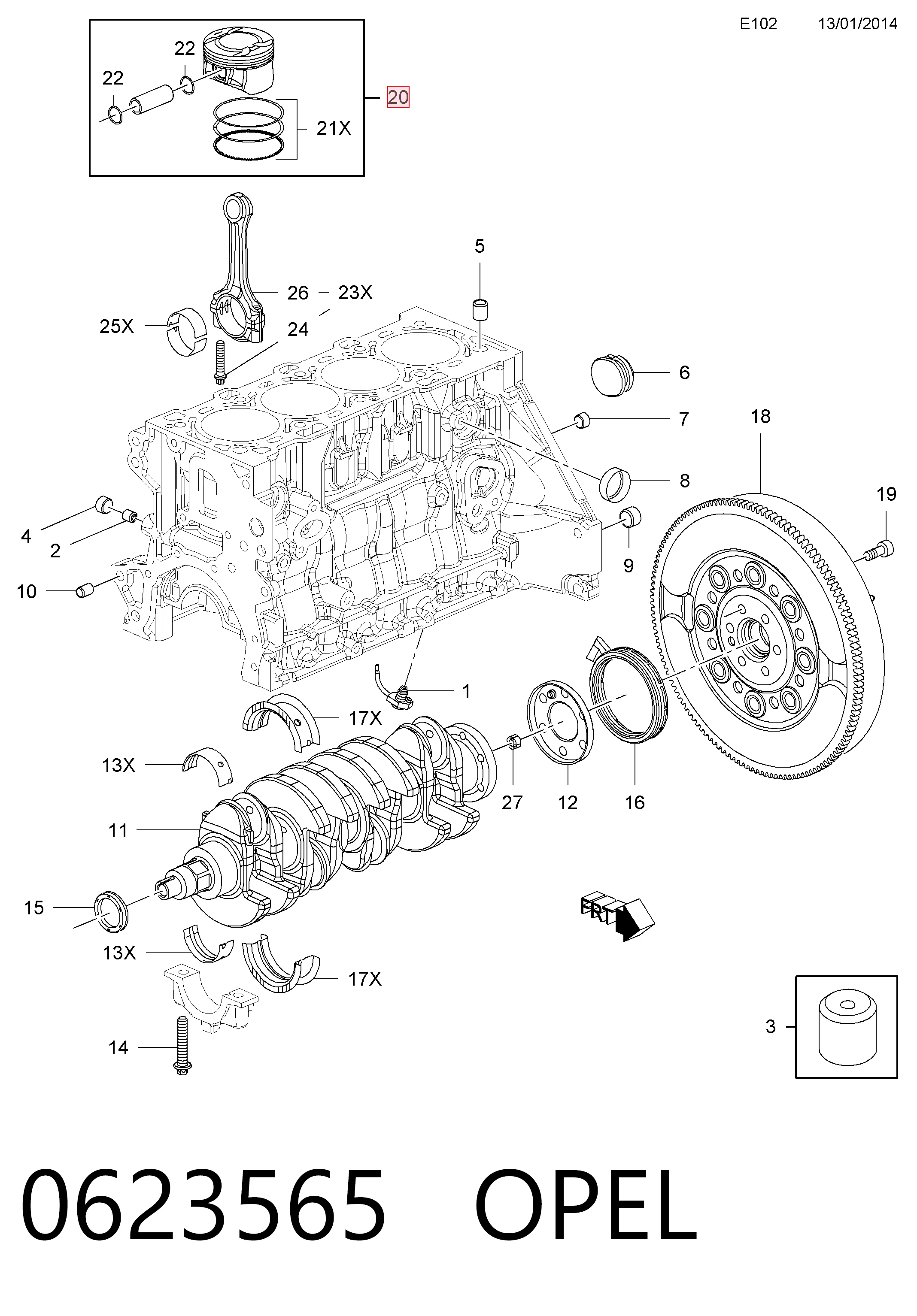 0623565 Opel Поршень в комплекте на 1 цилиндр, STD