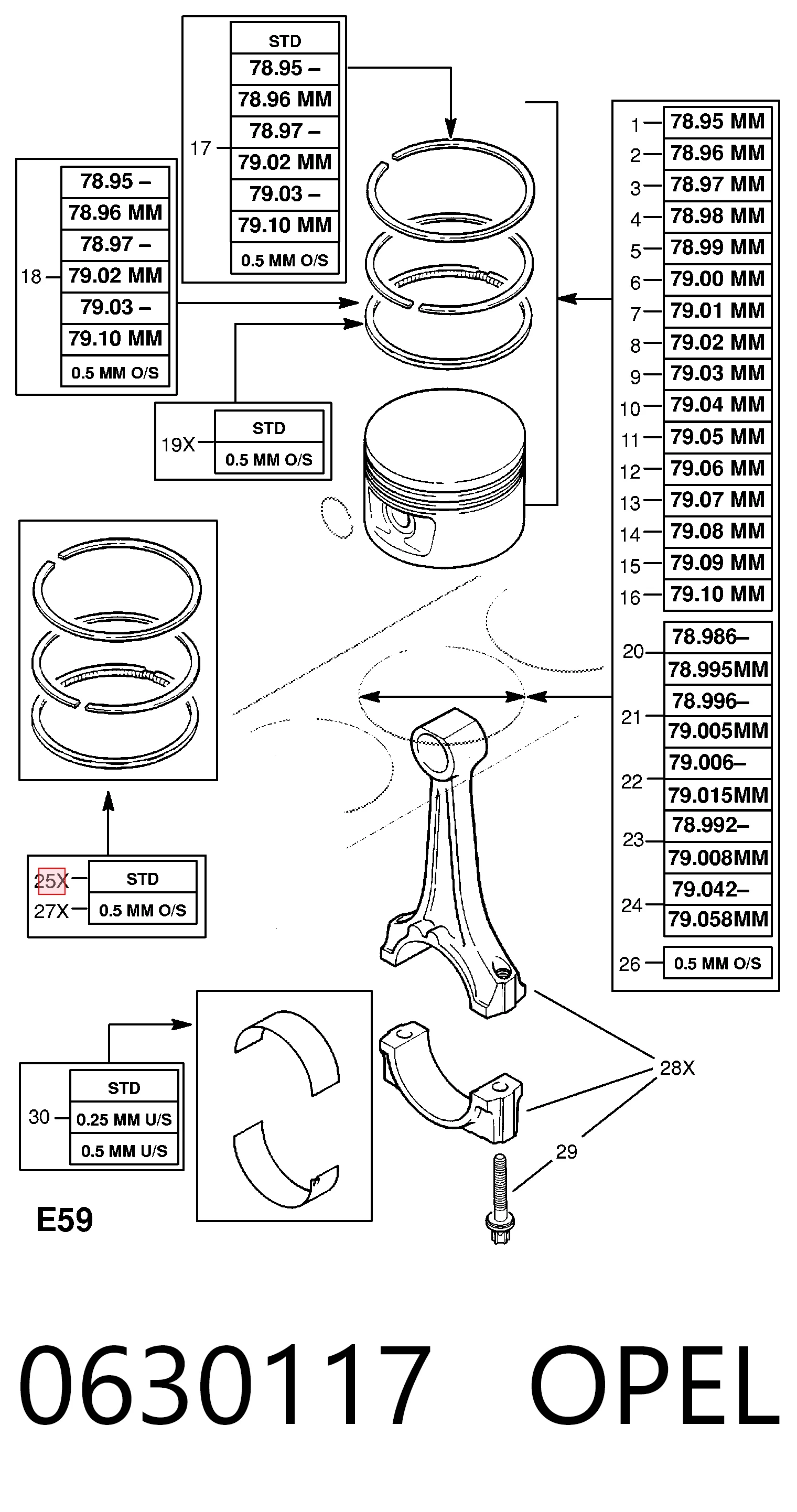 Комплект поршневых колец на 1 цилиндр, STD SM 9355900