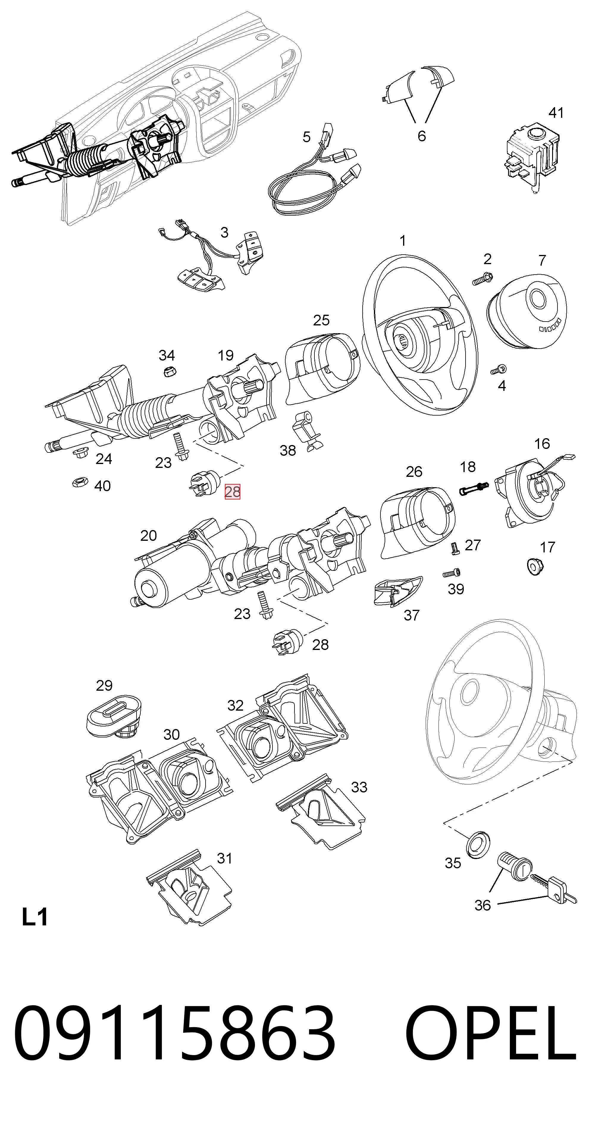09115863 Opel Контакты замка зажигания