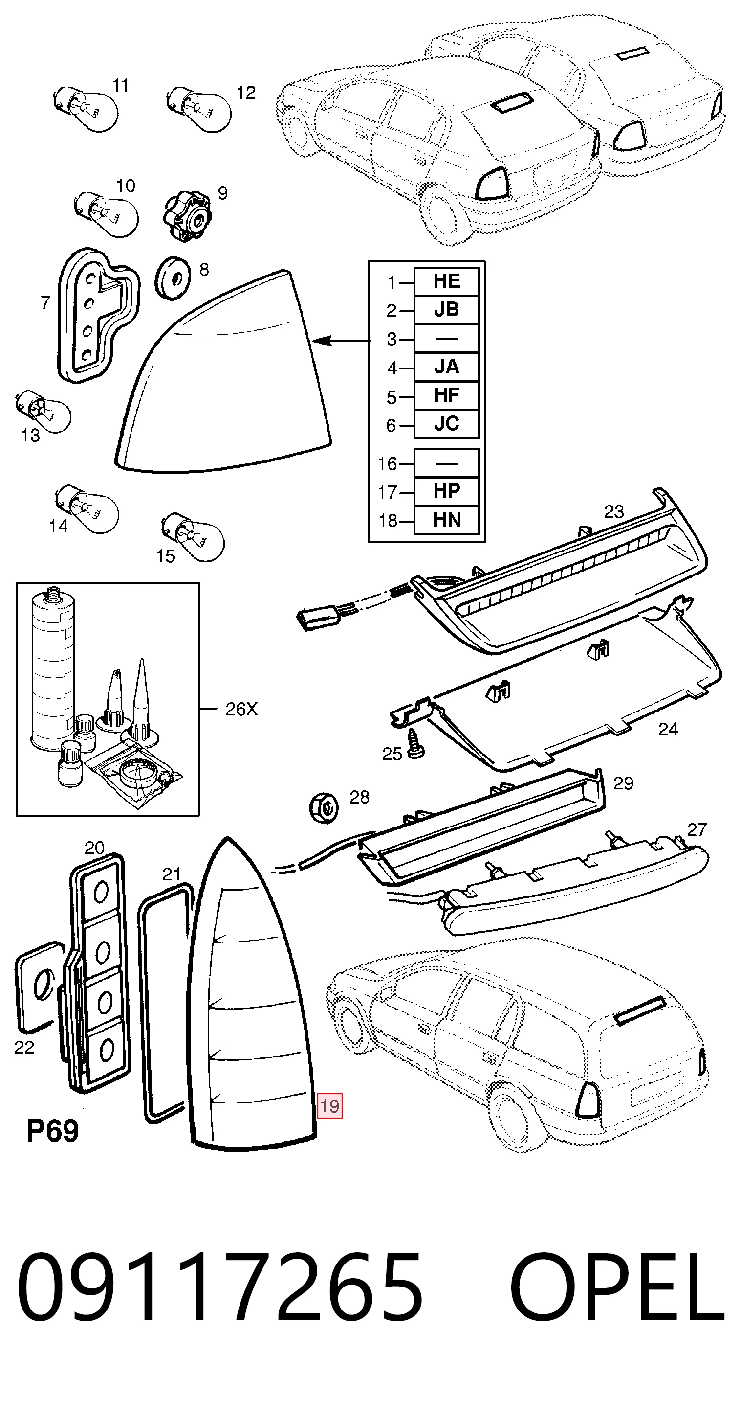 Фонари задние на Opel Astra G F35