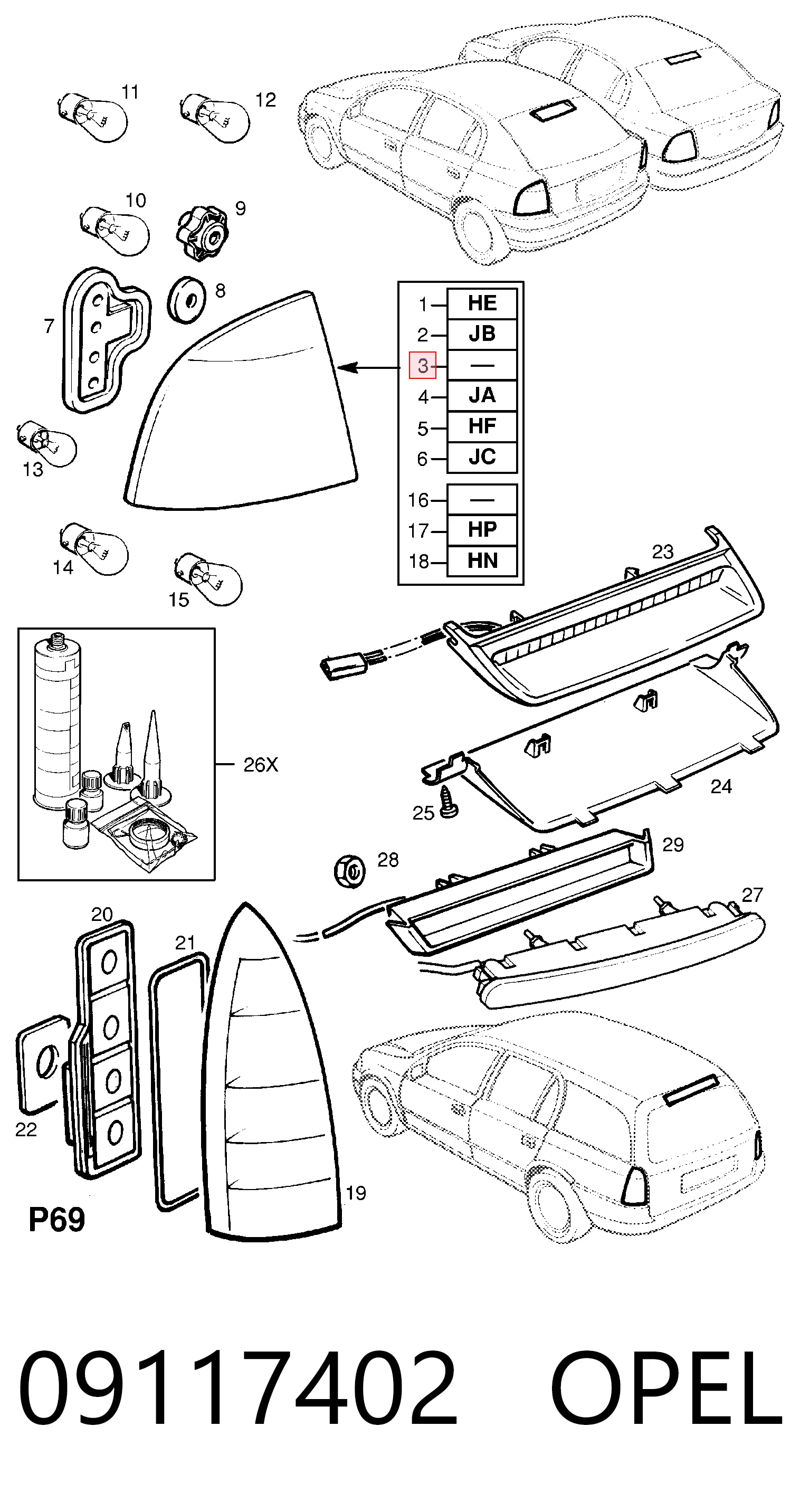 Задний левый стоп на Opel Astra G F48, F08