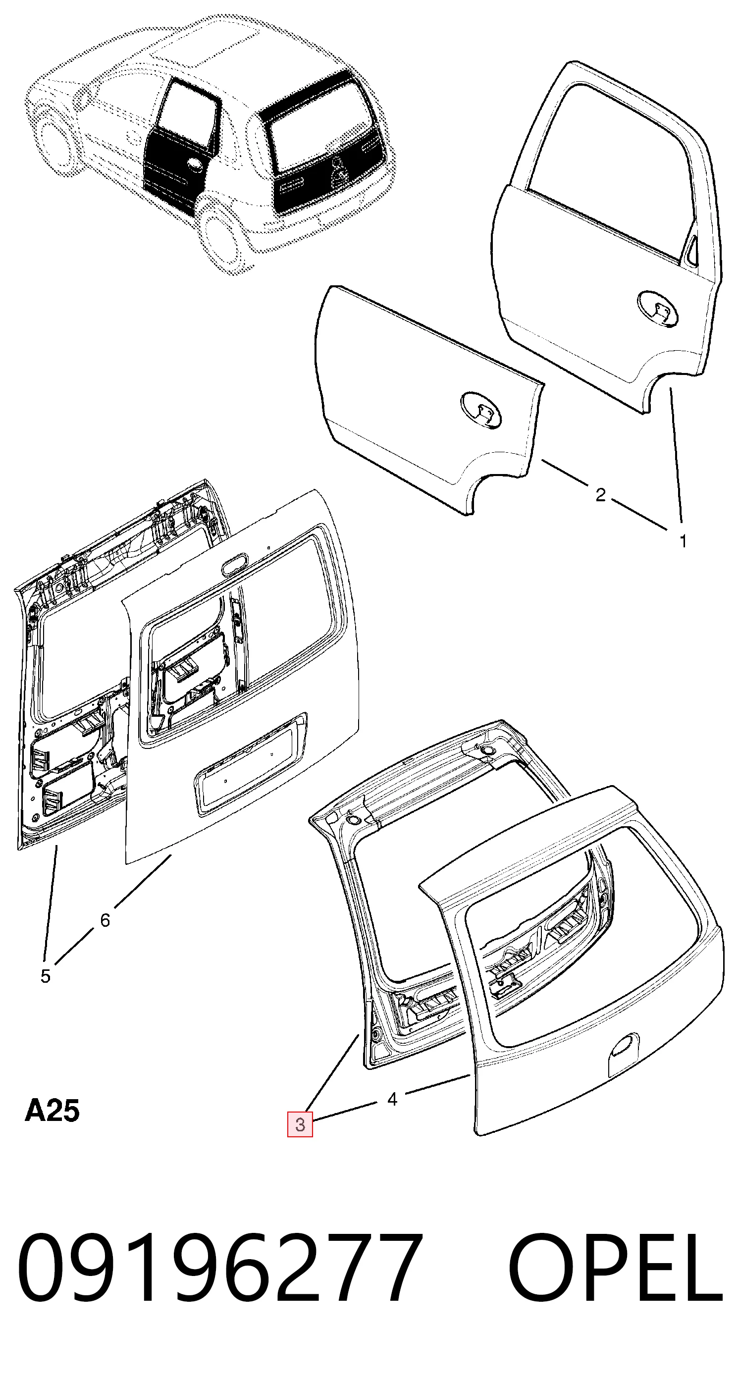 Задняя дверь на Opel Corsa C F08, F68
