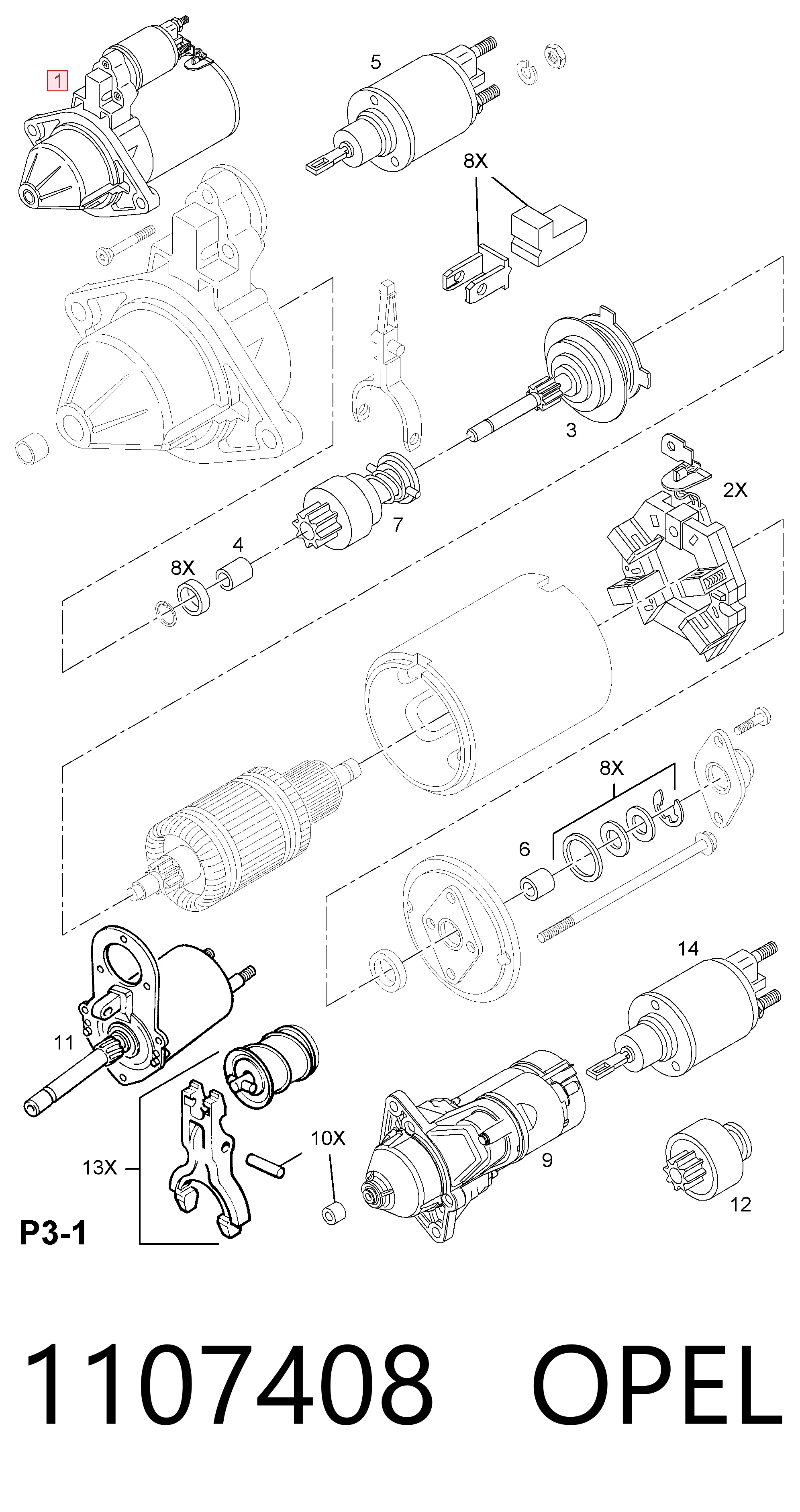 1107408 Opel Стартер автомобиля