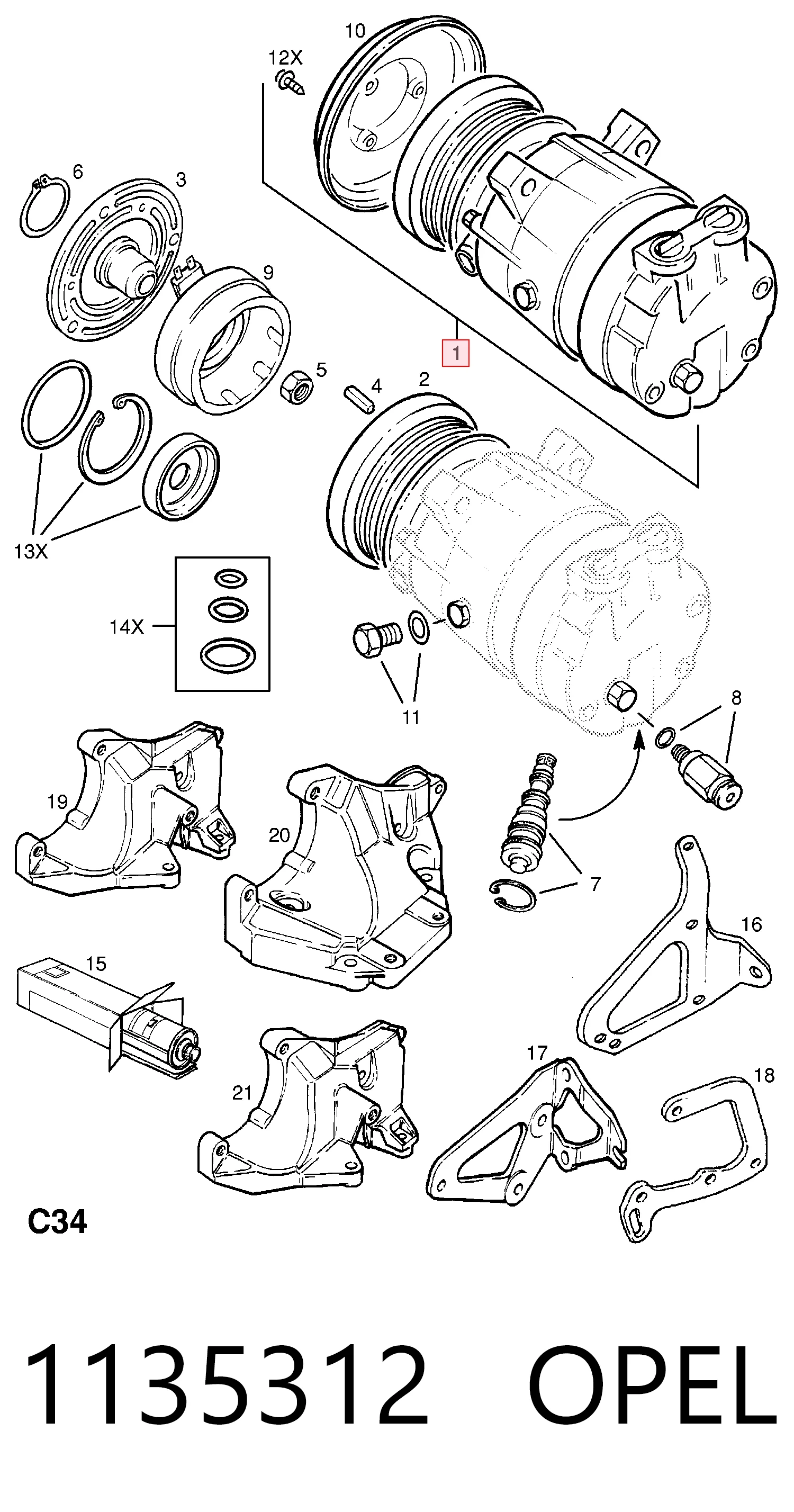 1135312 Opel Компрессор хладагента