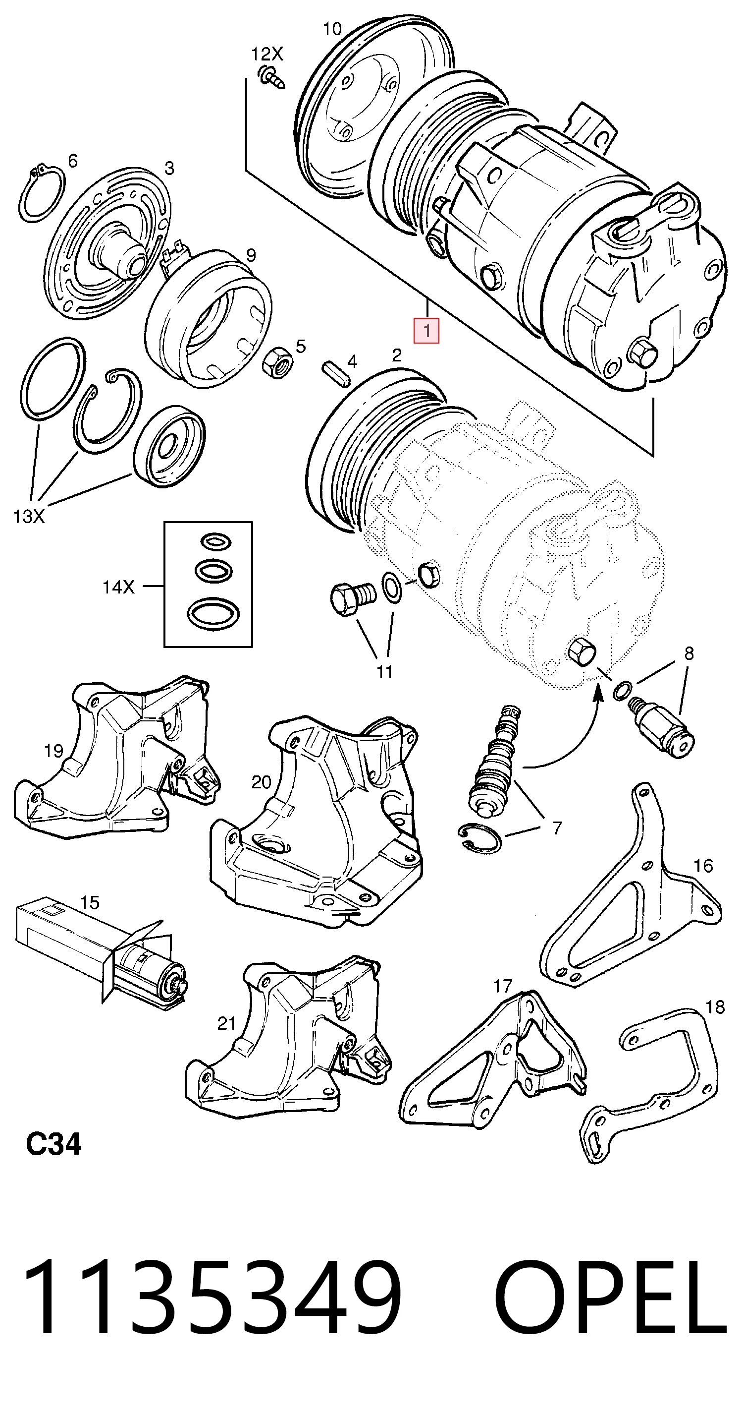 1135349 Opel Компрессор хладагента