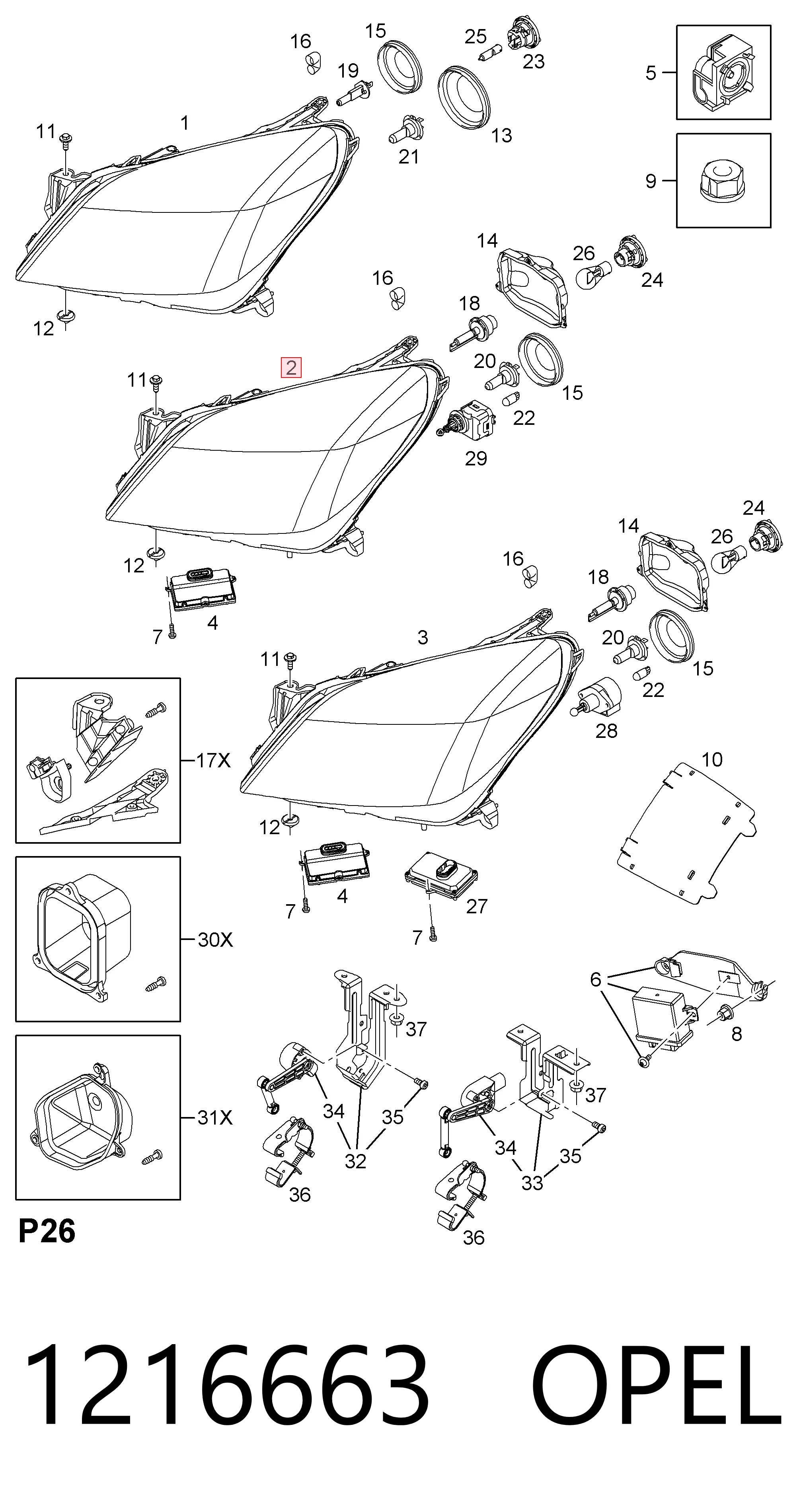 Левая фара 1216565 General Motors
