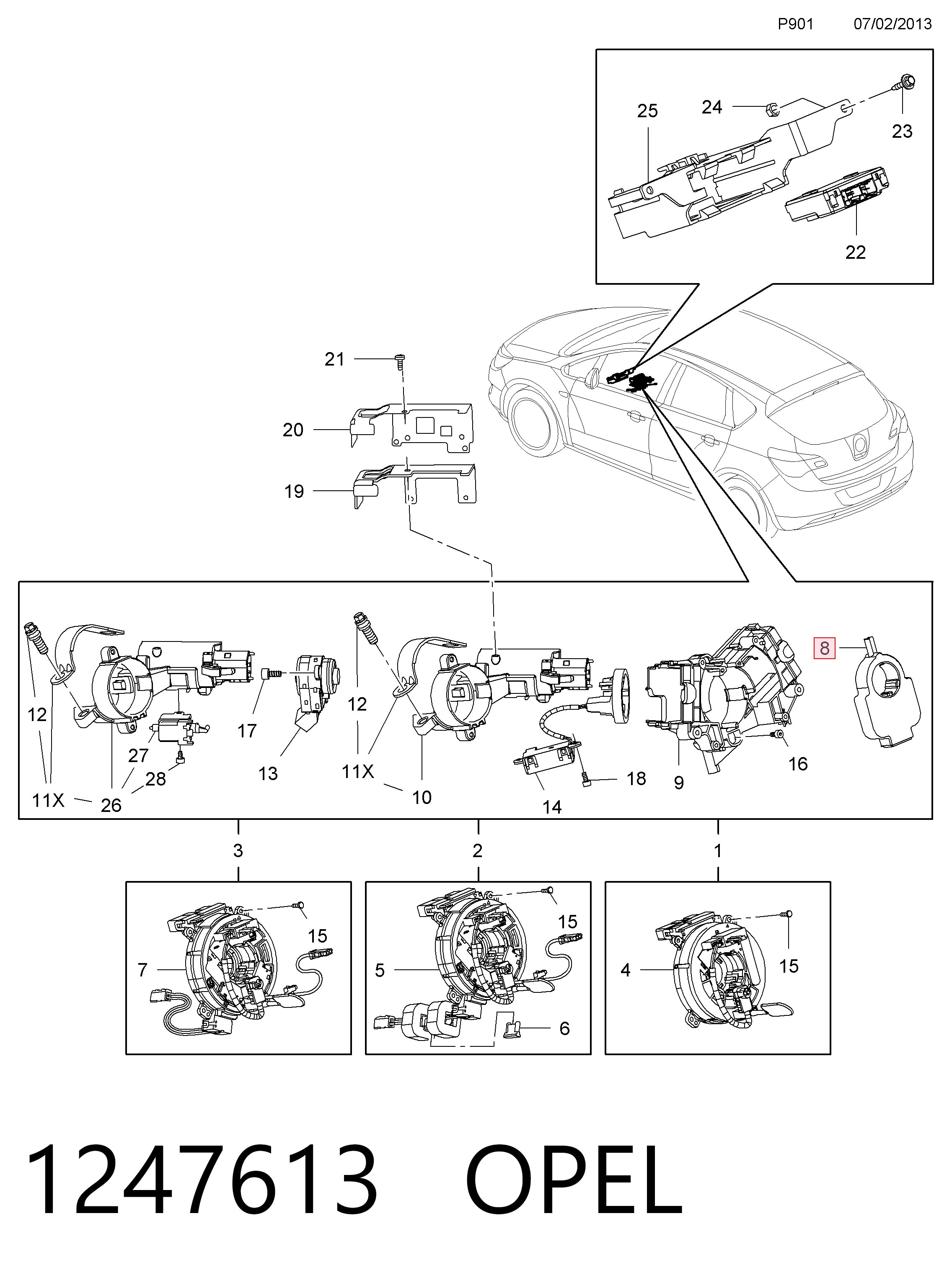 Датчик угла поворота руля 13587663 Opel
